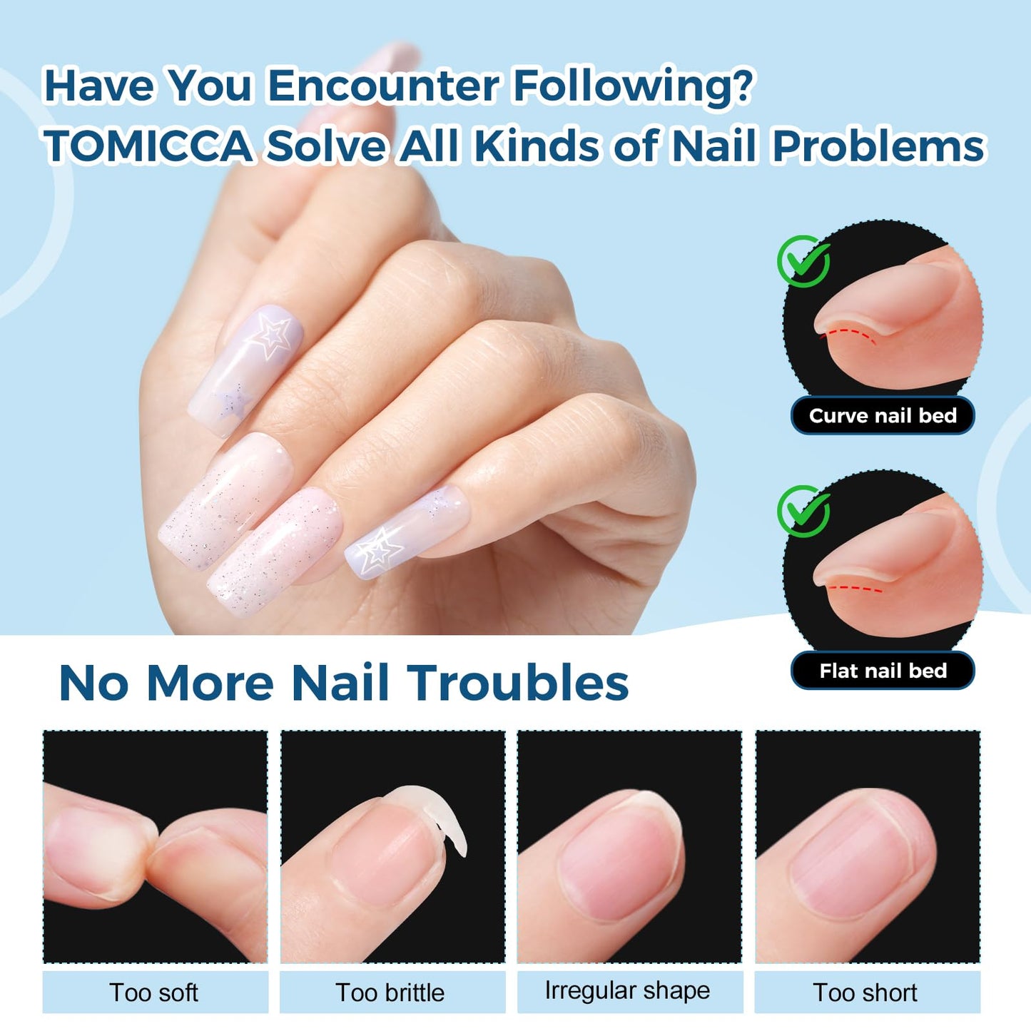 TOMICCA Medium Square Nail Tips 15 Sizes 450Pcs Pre Shaped Half Matte Full Cover Soft Acrylic Fake False Tips for Manicure Salon DIY at Home