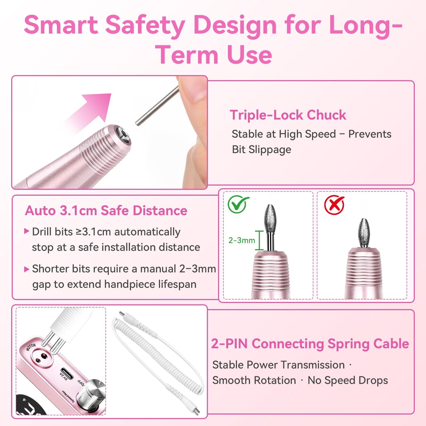 Makartt Cordless Nail Drill 30000RPM - Rechargeable Electric Nail File for Beginners & Pros Ready, Quiet 8H Efile Kit for Acrylic & Gel Removal, 48W Carbon Motor with LCD, Home & Beauty School, White