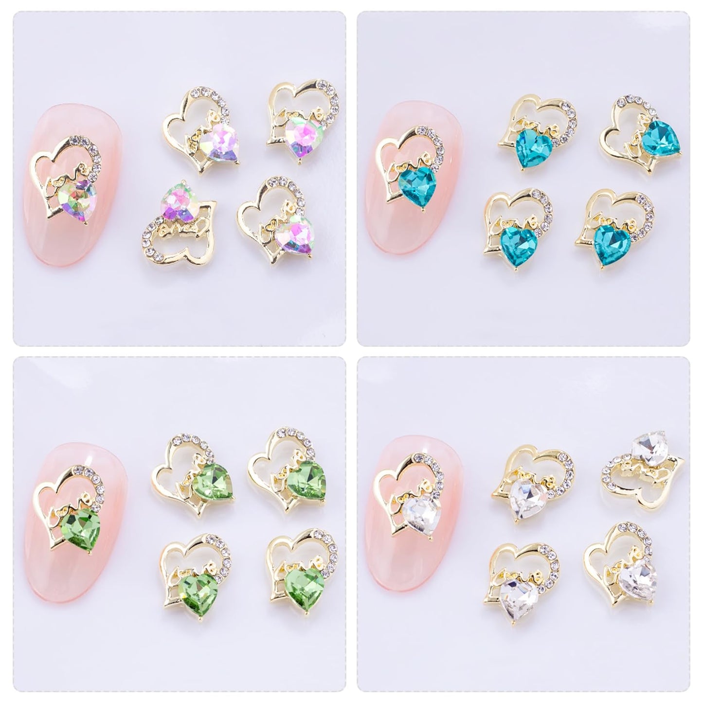 SILPECWEE 30pcs Heart Nail Gems Charms Gold Silver Nail Rhinestone Jewels Studs 3D Nail Crystals Charms Diamond Flat-Back Nail Art Decoration for Valentine's Day DIY Craft Making Jewelry