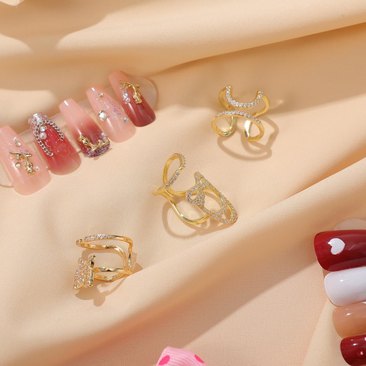 Beaupretty 3pcs Wear Manicure Nail Finger Jewelry Fingernail Rings Jewelry Fingernail Tip Rings for Women Set Zircon Metal Miss