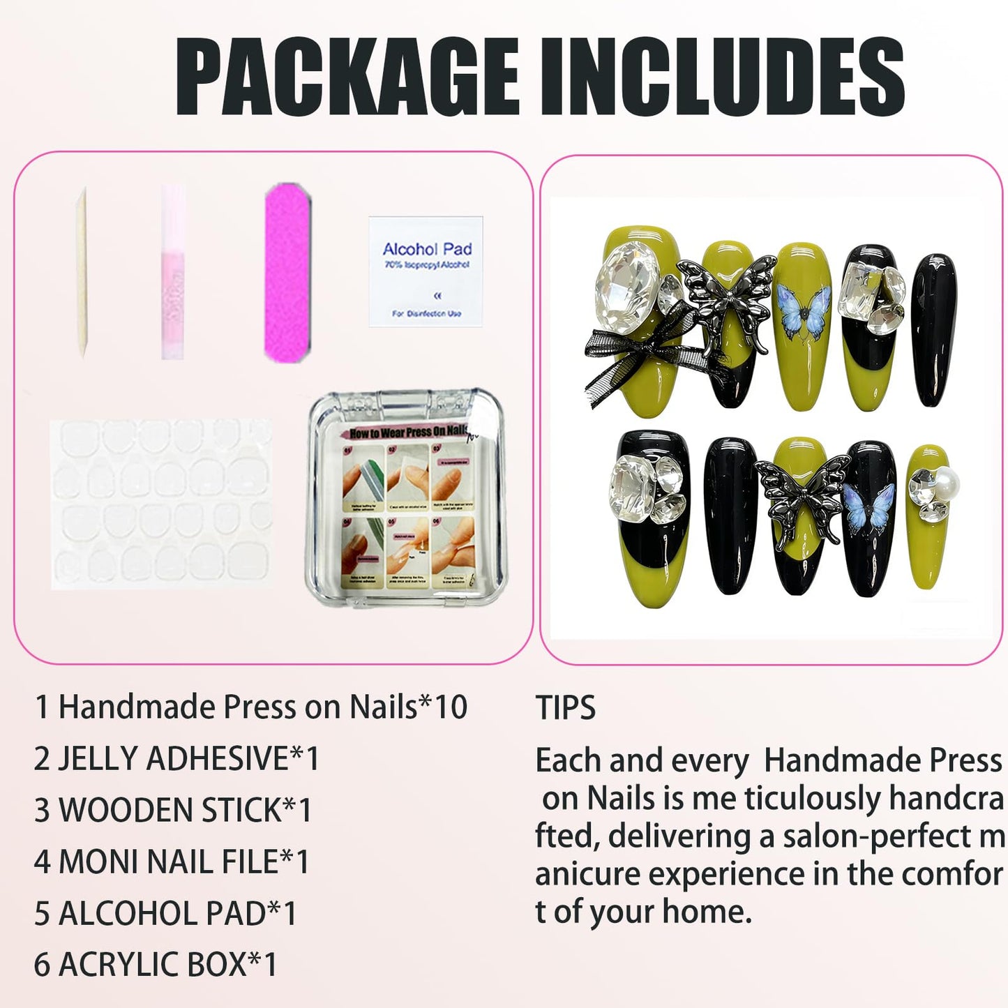 Handmade Press On Nails Green Butterfly Reusable Stick On Fake Nails Luxury Elegant Sexy Style For Women Gift With Nail Glue M