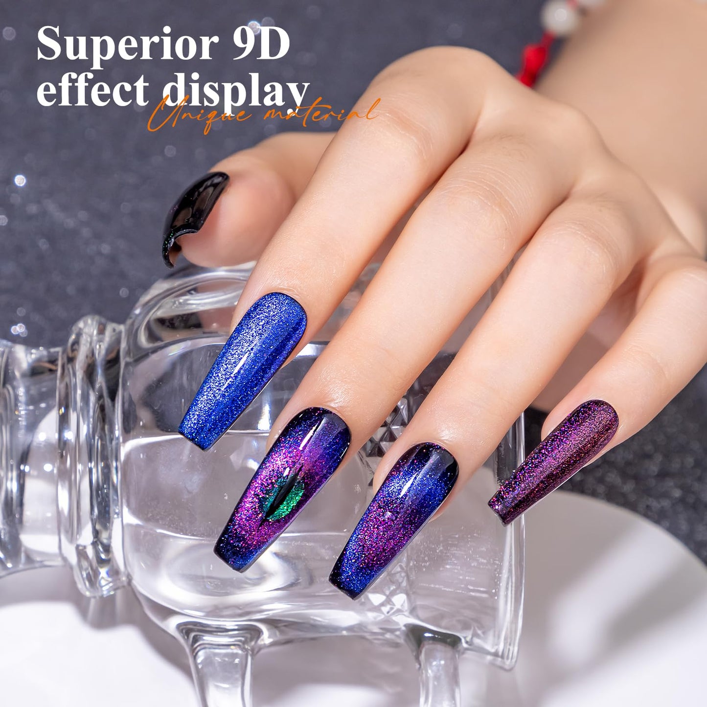 MIZHSE 9D Cat Eye Gel Nail Polish Set, Glitter Chameleon Magnetic Gel Nail Polish with Black Color 2 Magnet Sticks, Galaxy Effect Soak Off LED Nail Art Manicure Salon DIY Gift