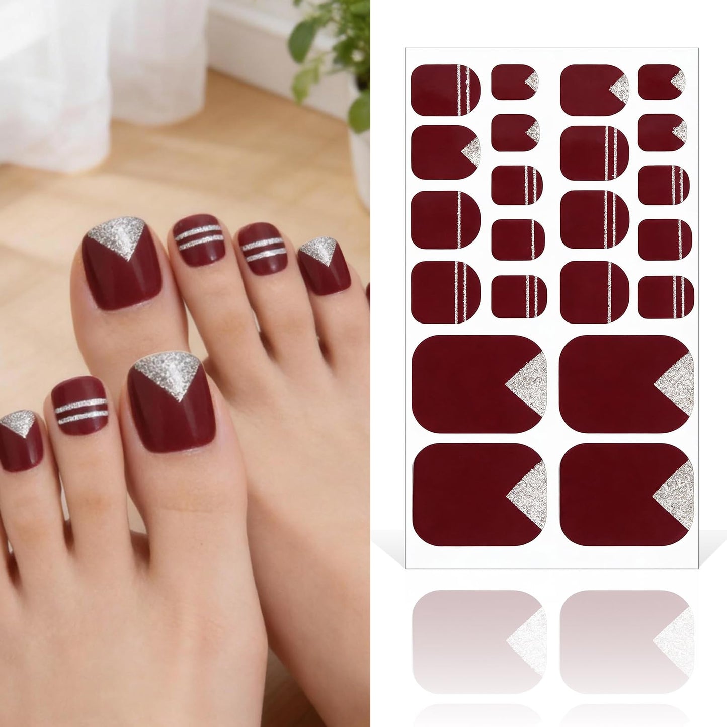 YECIRALA 20 Sheets 440 Pcs Toenail Stickers for Women Nail Art Wraps, Red Series Toe Nail Stickers Wraps for Toes Nail Polish Strips Stick On Nails Polish Stickers for Toenails Gel Nail Color Strips