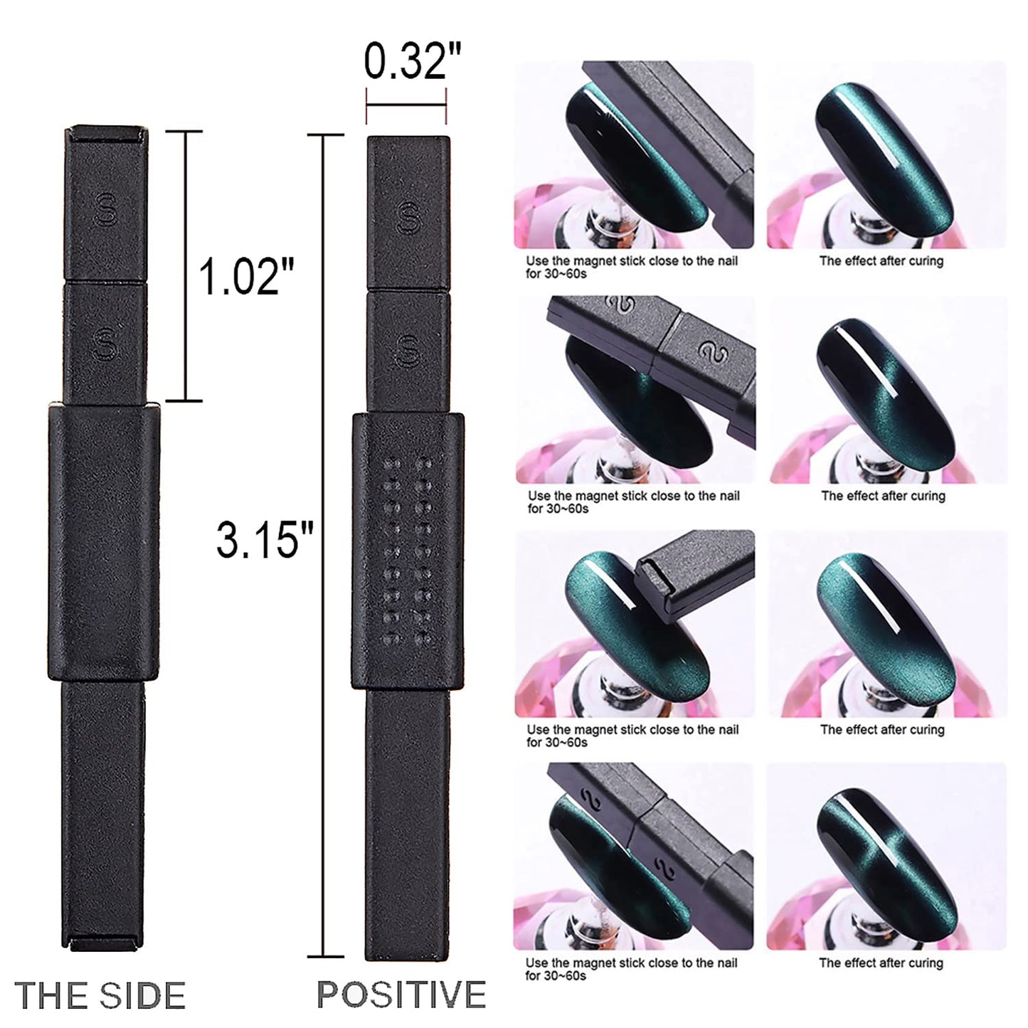 SILPECWEE 6Pcs Nail Magnet 3d Cat Eye Magnet for Nails Dual-Ended Magnetic Stand Nail Polish Pens Nail Design Tools Nail Art Accessories for DIY& Salon