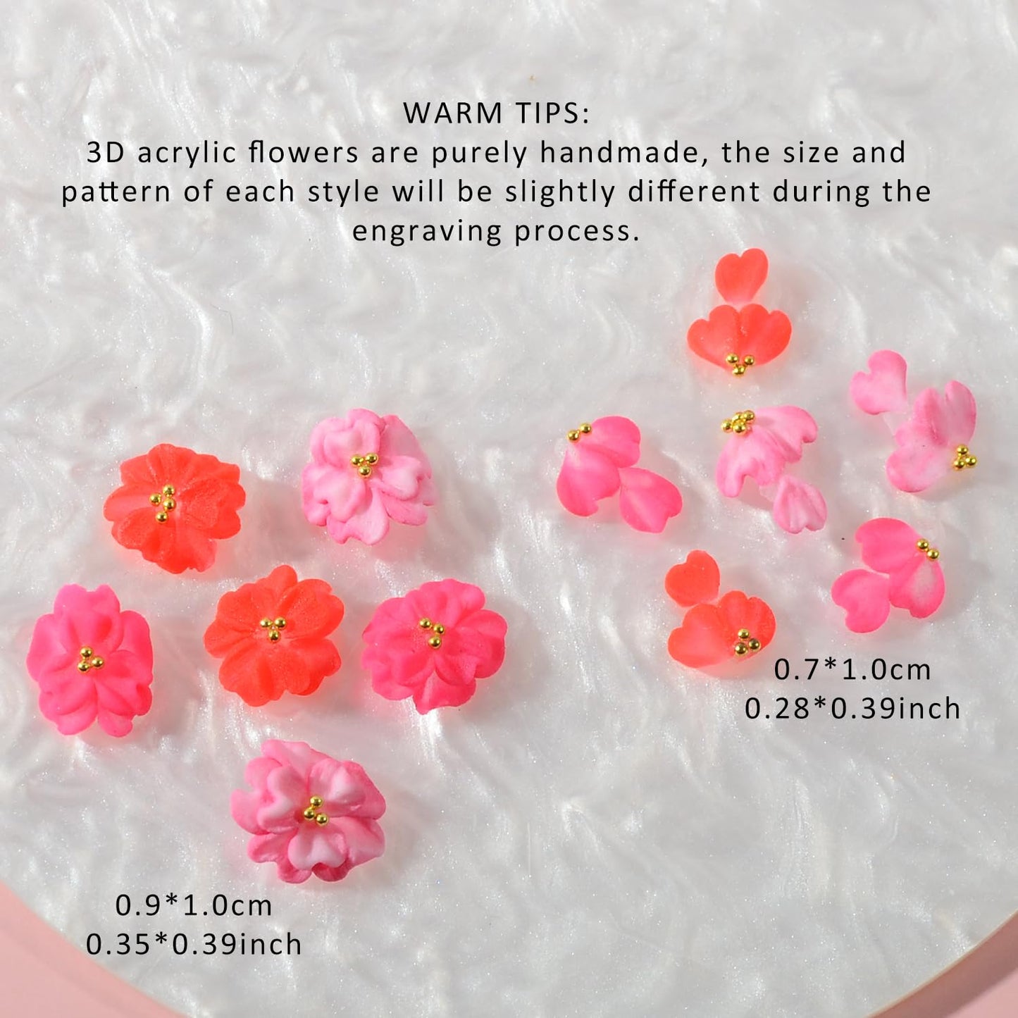BAIYIYI 30PCS Handmade Acrylic Flowers Nail Art Charms Cute Y2K Summer Floral with Caviar Beads Design High-end Craved Flower Petal Nails Charms for Women Profession Nail Art Craft Jewelry