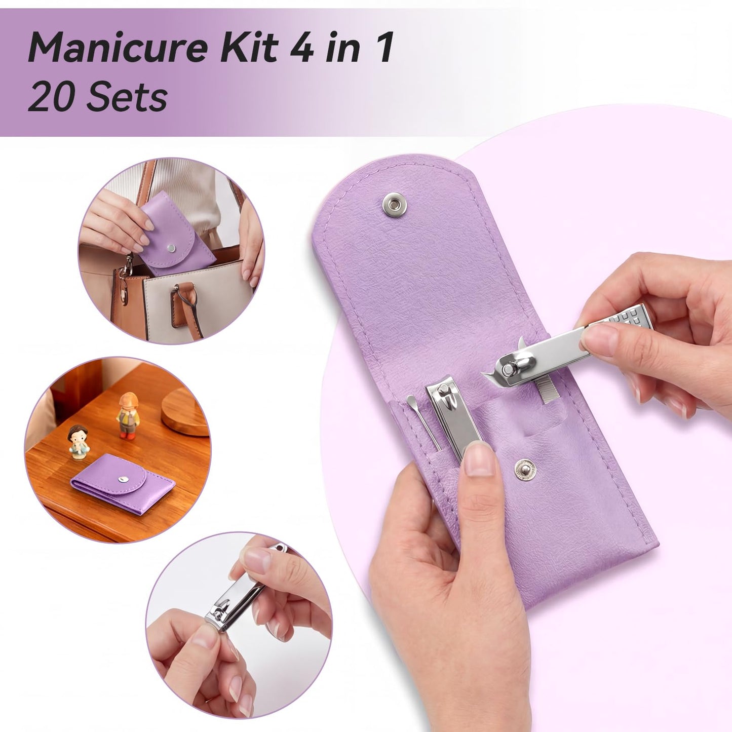 RISESAILS 20-Piece Complete Nail Care Kit, Professional Manicure Set with Stainless Steel Tools for Home Use, Travel & Gifts | Portable Nail Clipper Kit in Purple Case(Purple)