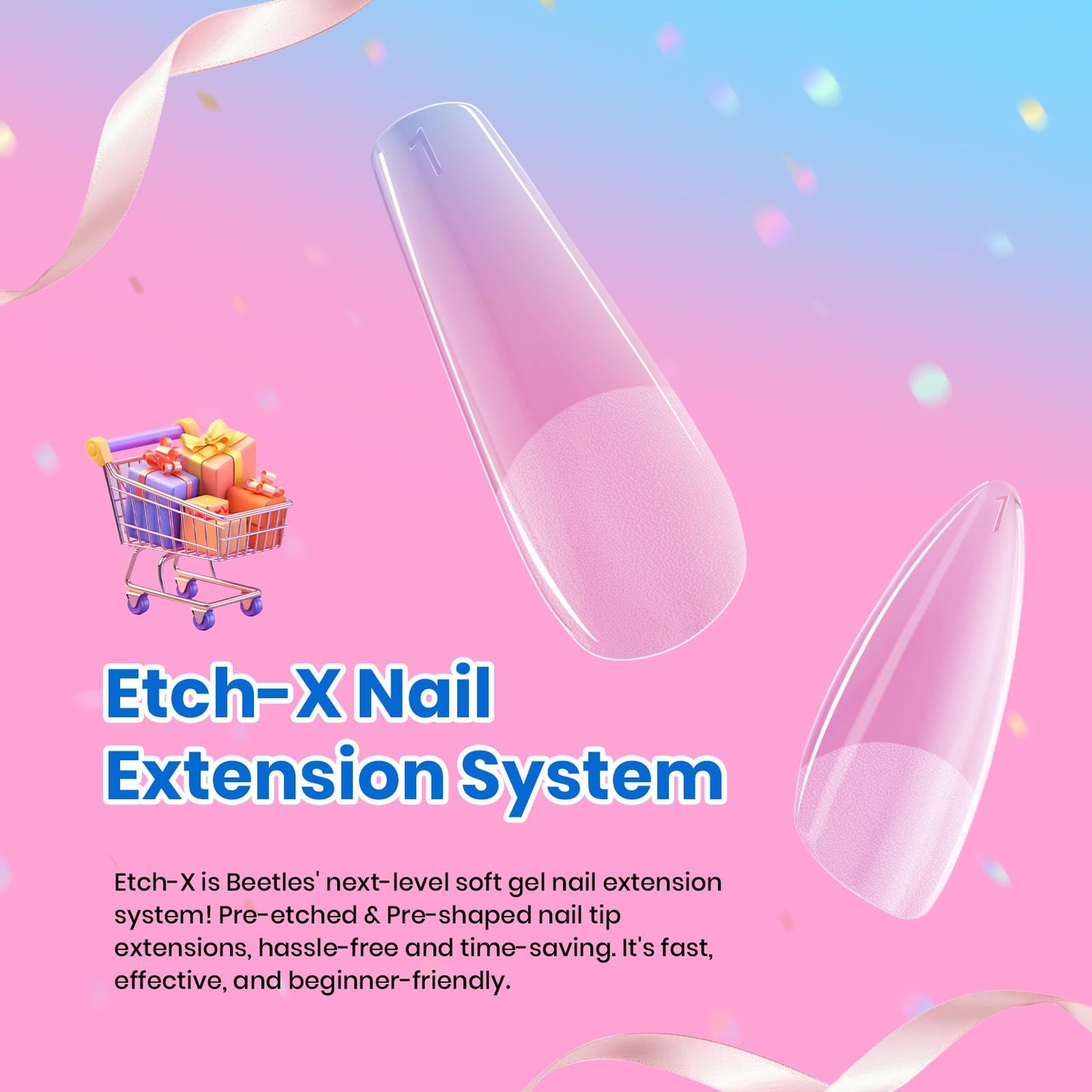 Beetles Soft Gel Nail Tips Short Almond 288pcs in 12 Sizes, Etch-X Pre-Etched Full Cover Acrylic Fake Nails Art, Salon Quality Nail Supplies, Easy DIY Nail Extension or Press On Nails, Gift for Women