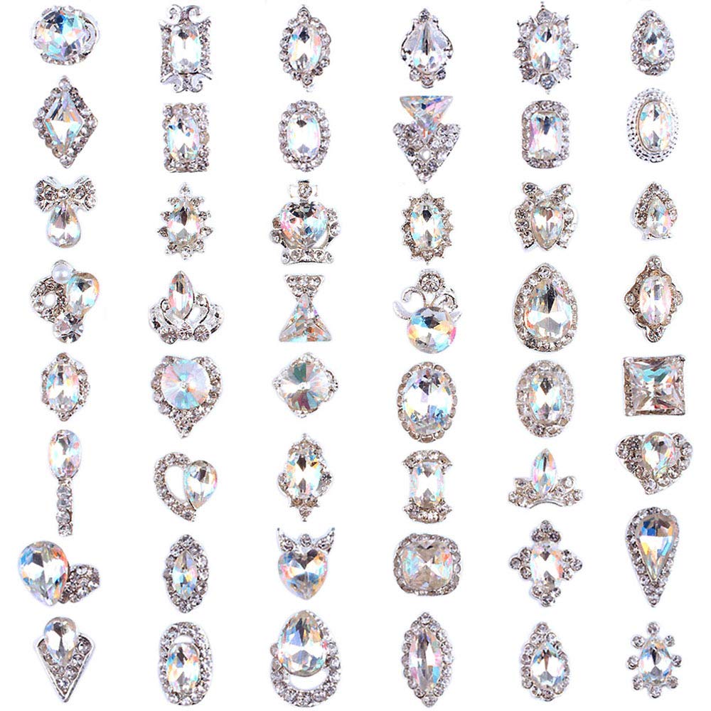 48PCS 3D Luxury Nail Art Rhinestones Nail Diamonds Glass Crystal AB Metal Gems Jewels Stones for DIY Nail Art Work Design Decoration Craft Jewelry Making