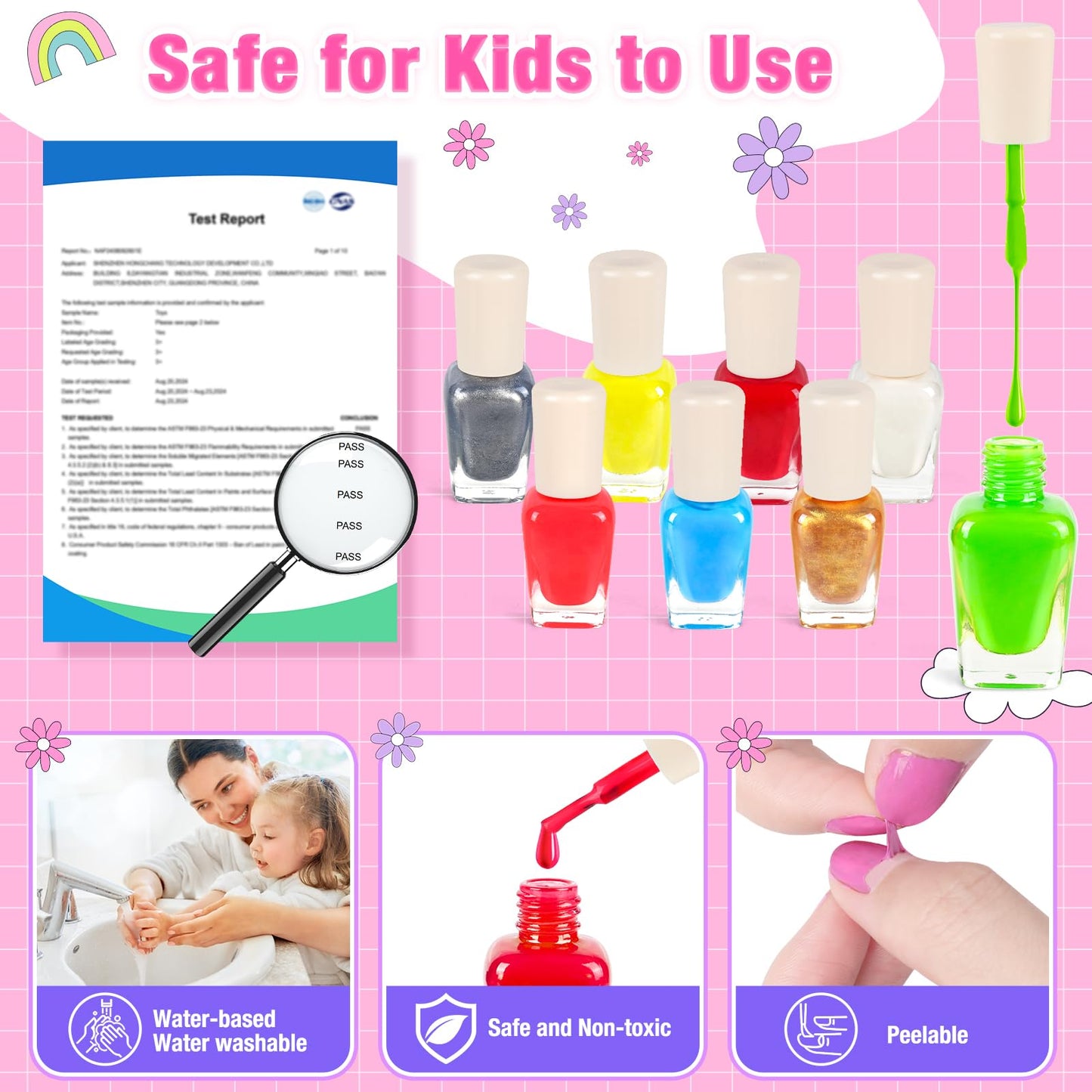Meaicezli Kids Nail Polish Set for Girls, Nail Art Kit with Nail Dryer, Non-Toxic Nail Polish for Kids with Glitter and Fake Nails, Girl Toys Christmas Birthday Gifts for Girls 8-12