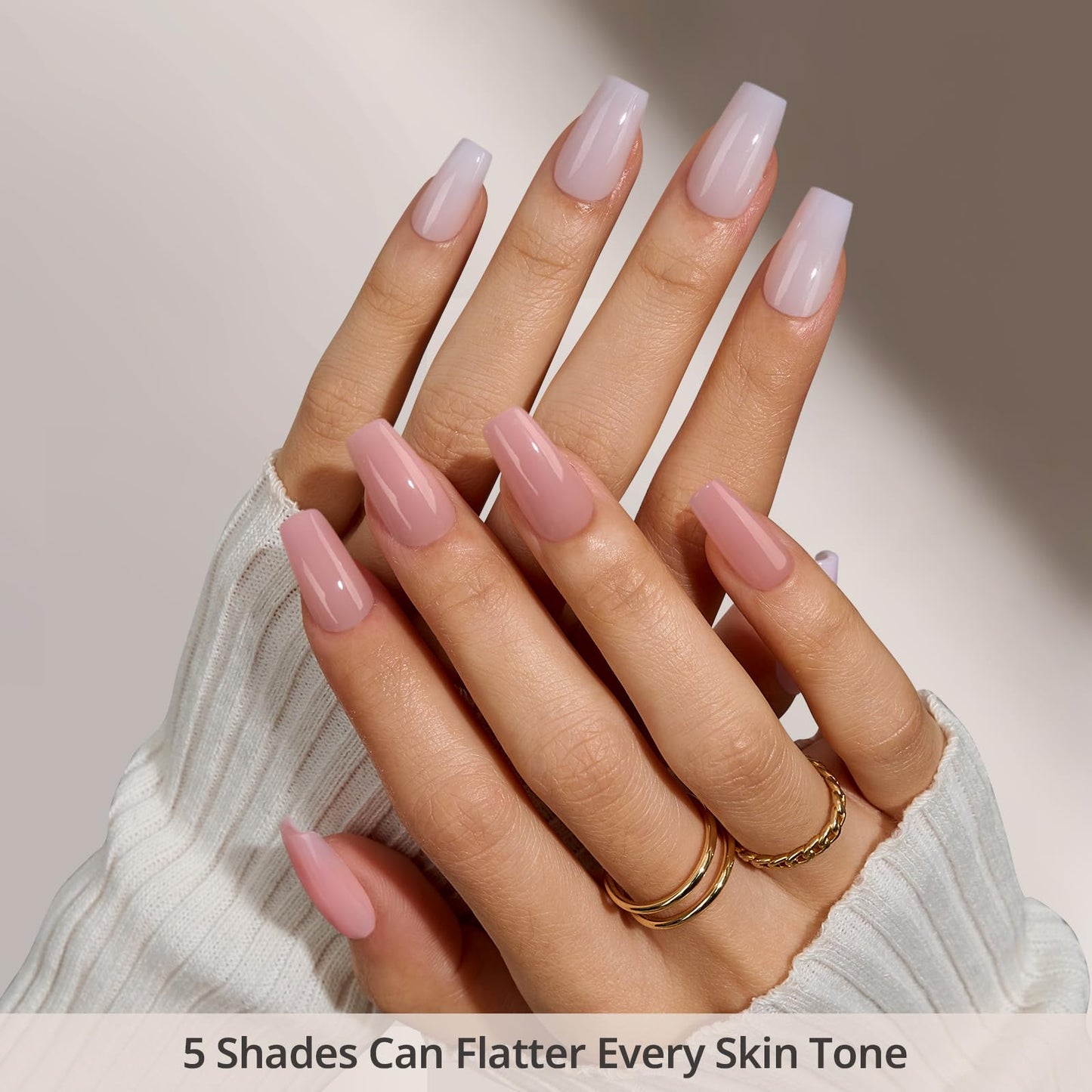 BTArtboxnails XCOATTIPS Bare 5-Shades Nude Press on Nails - 4-Week Wear Short Coffin Press on Nails, Easy to Apply, Soak Off, Salon Quality Value at Home, 16 Sizes - 160 Fake Nails