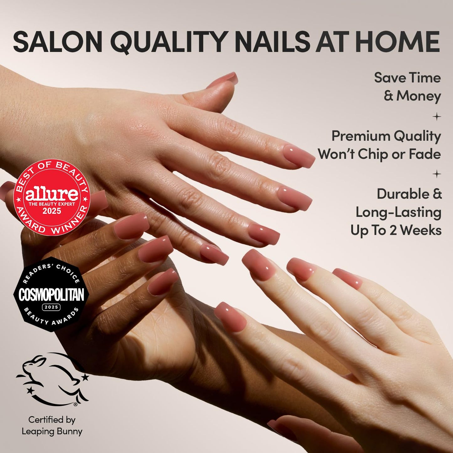 Glamnetic Press On Nails - Dusty Pink | Medium Square Fake Nails, Sheer Mauve Neutral, Salon Quality | 15 Sizes - 30 Nail Kit
