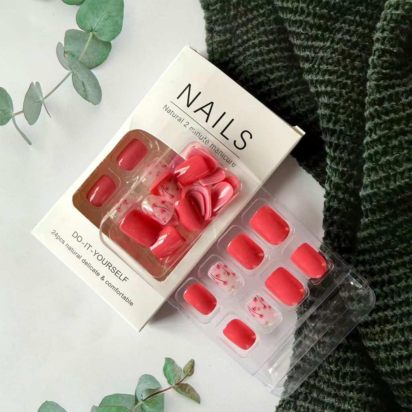 Pink Press on Nails Short Square Fake Nails with Gold Glitter Designs 24Pcs Pink Flower Press on False Nails Glossy Acrylic Glue on Nail Spring Summer Floral Stick on Nail for Women