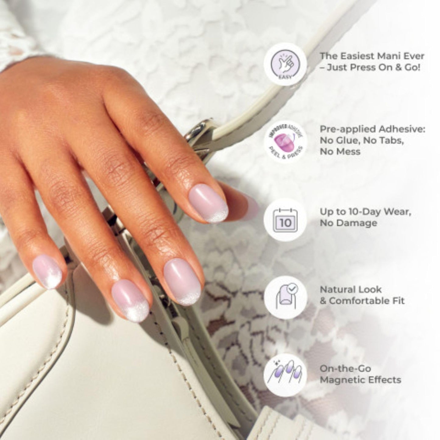 Kiss colorFX by Impress Press On Nails , ‘Sour Love’, Solid White with Pearlescent Finish, Short Oval, IMPROVED adhesive, Includes 30 Fake Nails, Prep Pad, 1 Manicure Stick, 1 Mini Nail File