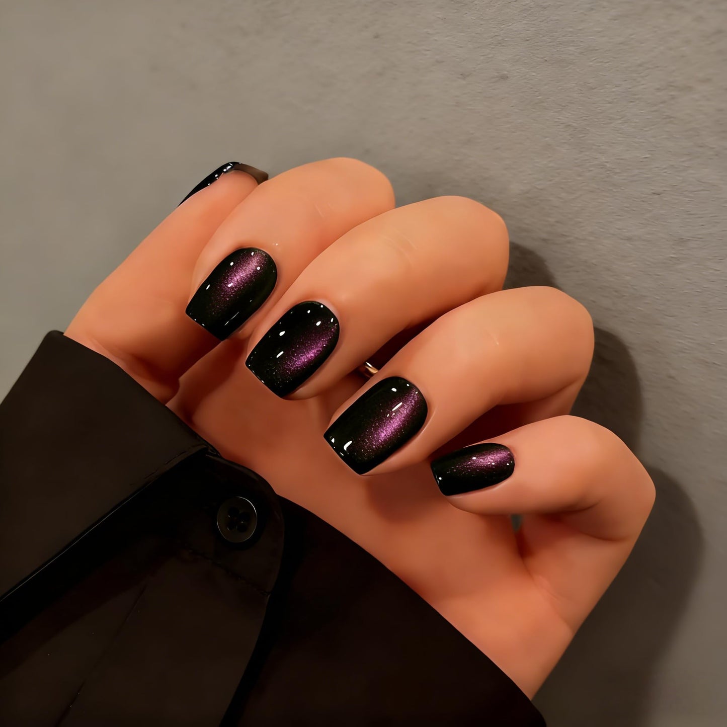 KQueenest Cat Eye Press On Nails Short - Dark Pink Press On Nails Square, 30 Pcs 15 Sizes Glitter Black Fake Nails Press ons, Thick Quality, Reusable Small Glue on Nail for Women Goth Party