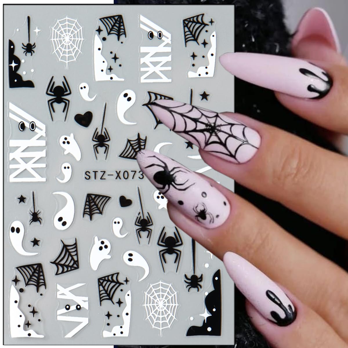 6 Sheets Halloween Nail Stickers Cute Ghost Nail Decals 3D Spider Web Goth Nail Design Sticker Scary Bloody Spider Nail Art Stickers French Manicure Decals Decoration for Women Holiday Salon Supplies