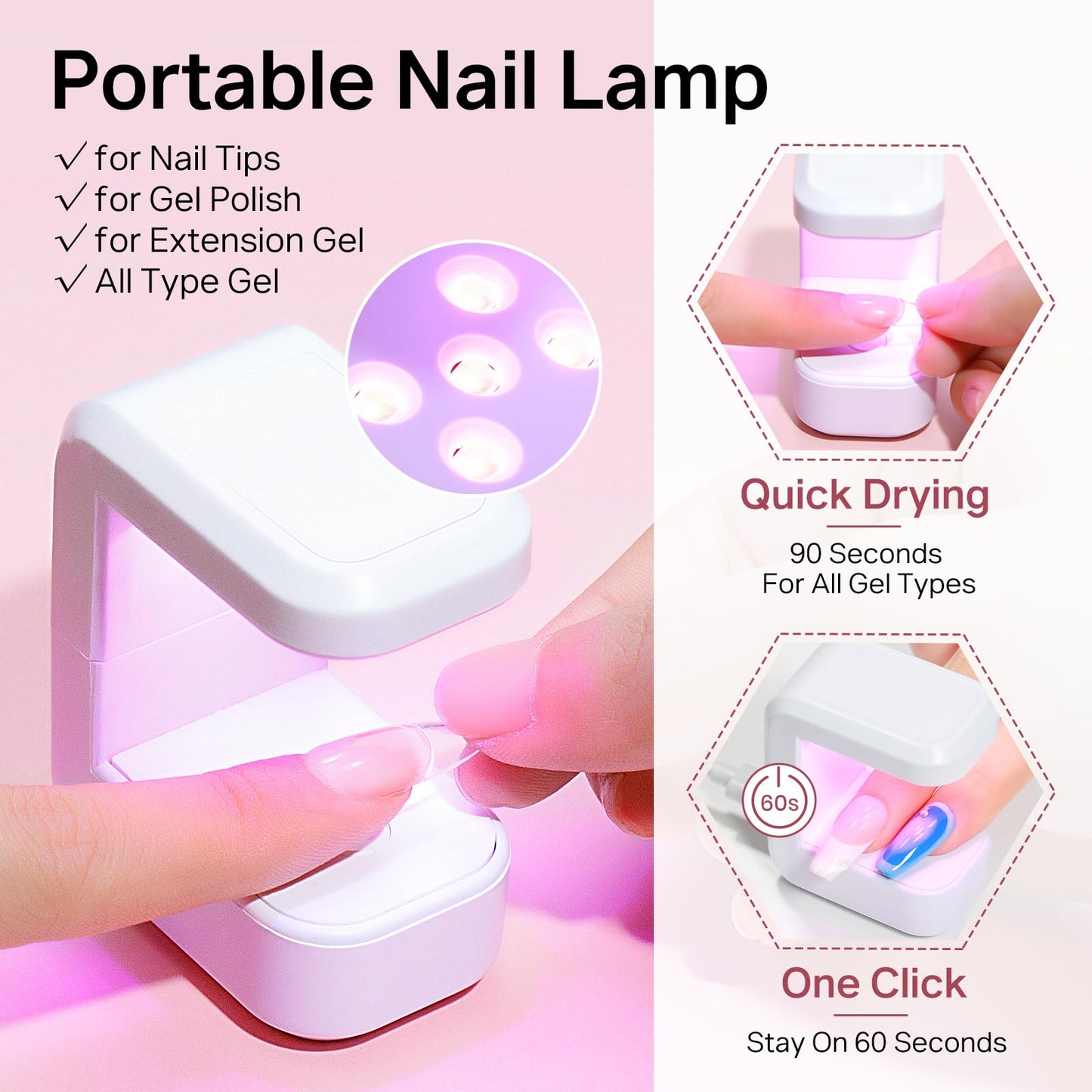 MIZHSE Gel Nail Kit Medium Coffin Gels Nail Tips, Solid Nails Glue Gel for Press On Nails with Portable U V Lamp 240Pcs 12 Sizes Half Matte Nail Tips Easy Nail Extension Set for Women