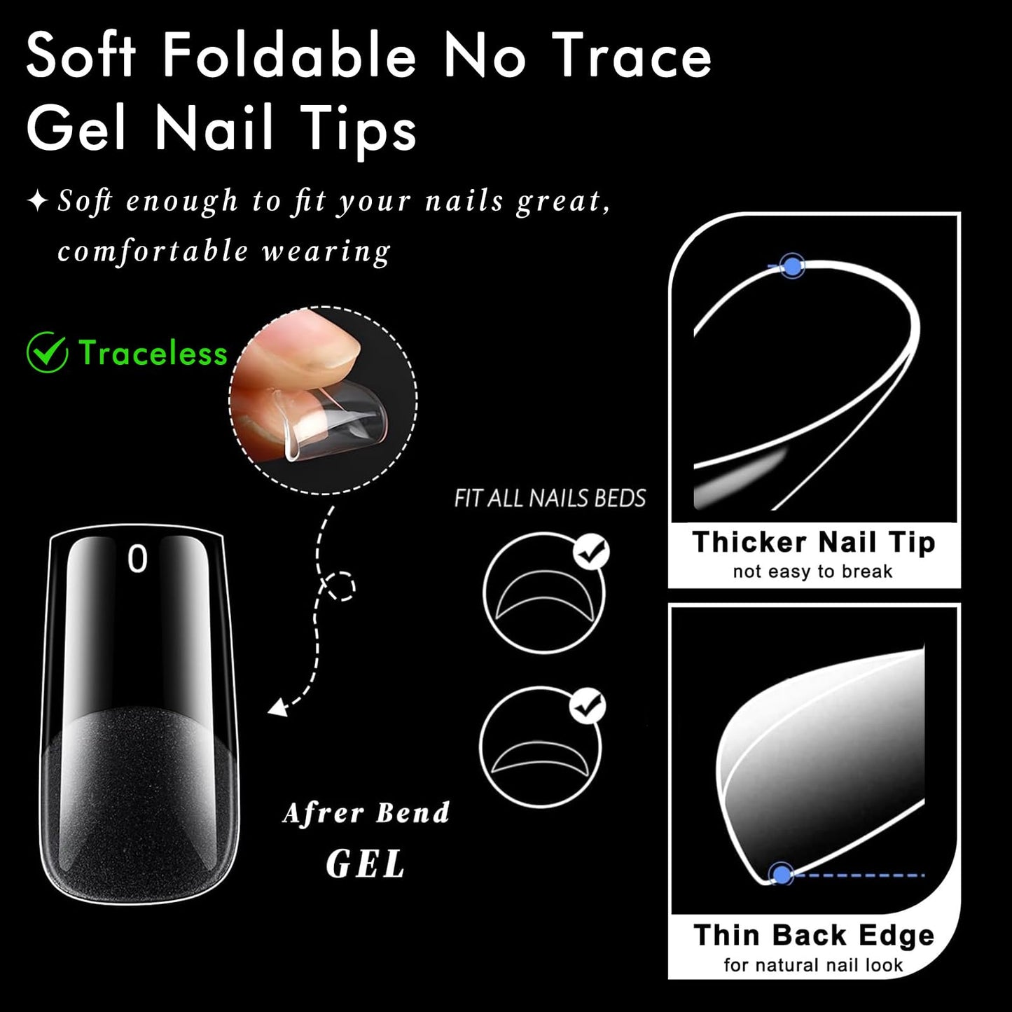 AddFavor Medium Square Gel Nail Tips - 600pcs Clear Acrylic Nails Tips Medium Fake Nails Full Cover Soft Gel Nail Tips for Nail Extension, Press on Nails 15 Sizes Artificial False Nails