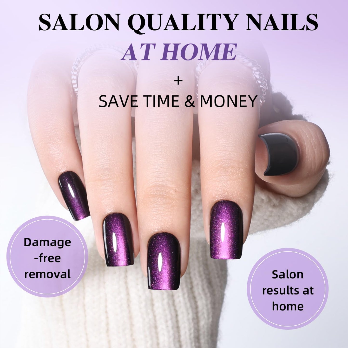 Purple Cat Eye Press On Nails - Short Square Purple Nails Press Ons for Women Fake Nails with Glue, Glossy Reusable Glue on Nail in 16 Sizes - 32pcs