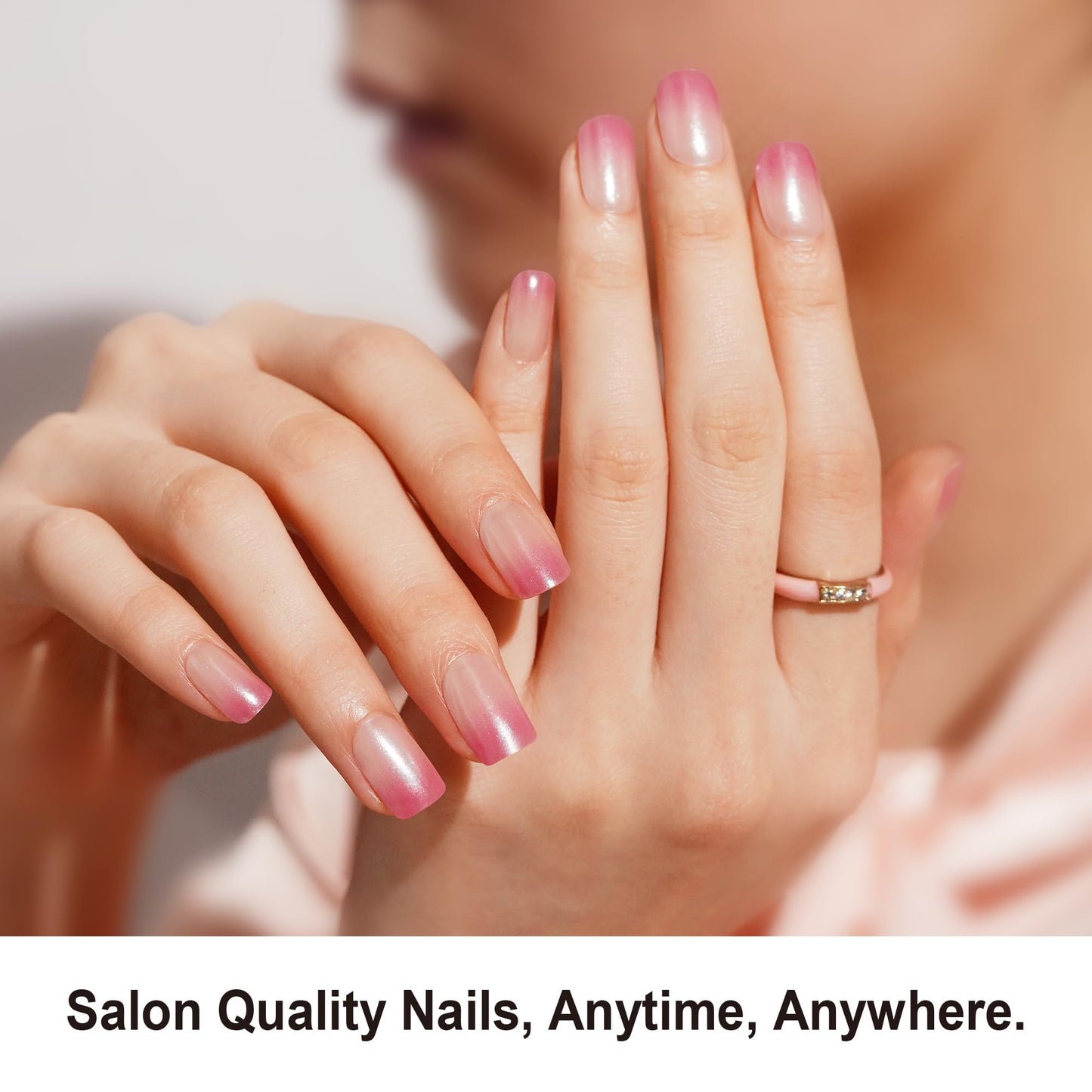DANNI & TONI Semi Cured Gel Nail Strips Pink Transparent Ombre Pearlescent Gel Nail Wraps 28 Stickers | Mauve Breath