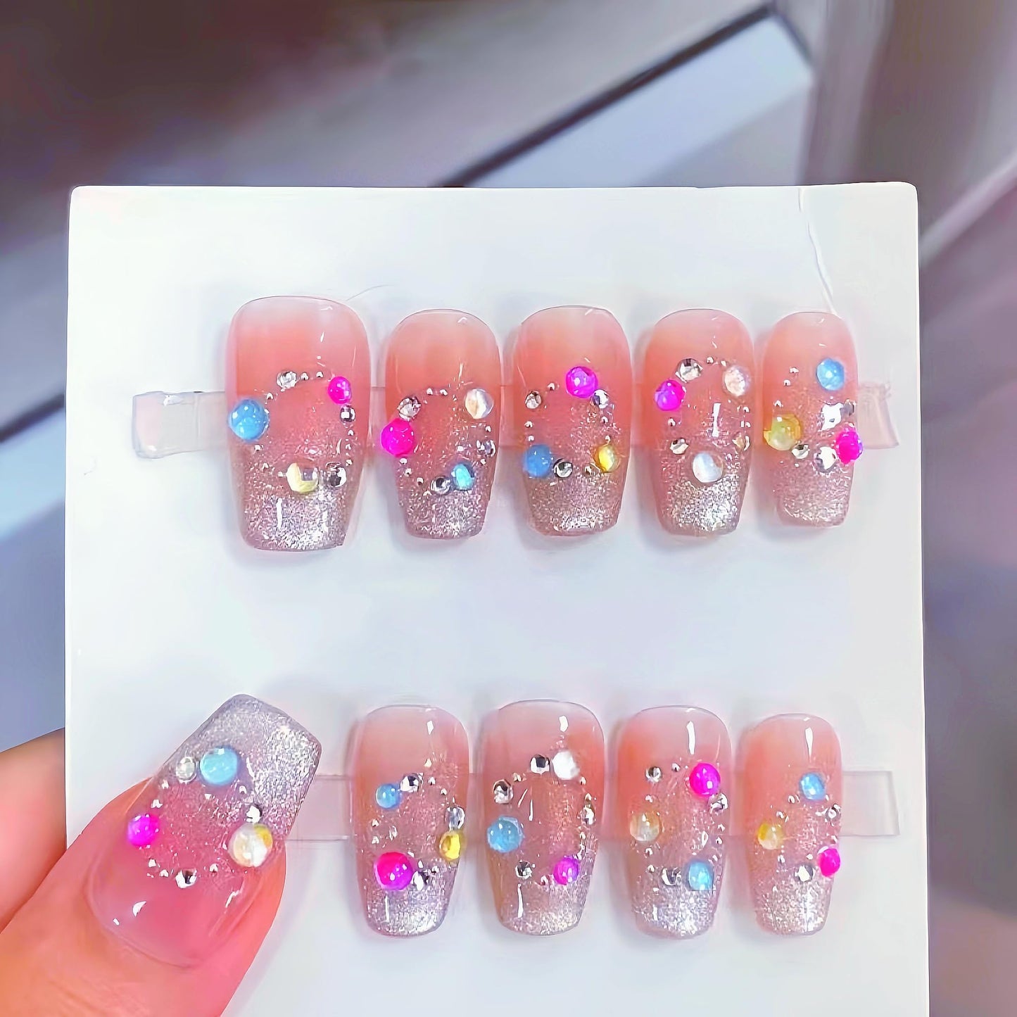 Pure Handmade French Tip Press On Nails: 22pcs Press on Nail Reusable Fake Nails Square Stick on Nails Salon Manicure False Nails For Girl Women Daily Party(Q058)