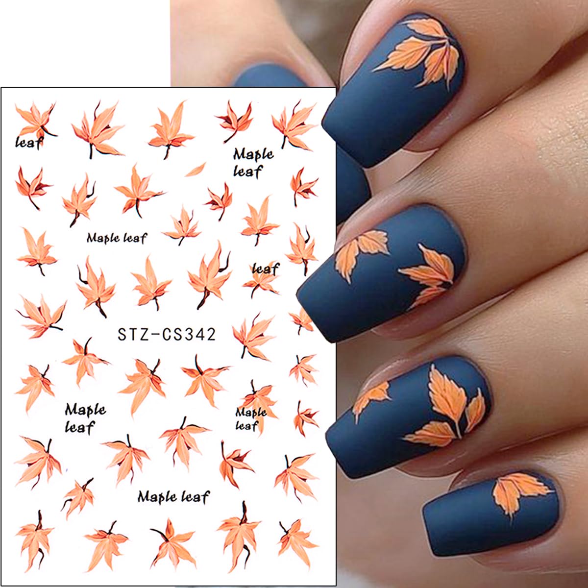 6 Sheets Fall Nail Art Stickers Thanksgiving Day Nails Decals 3D Self Adhesive Maple Leaf Nail Stickers Cute Fox Pumpkin Maple Leaves Design Fall Nails Supplies for Women Autumn DIY Manicure Decor