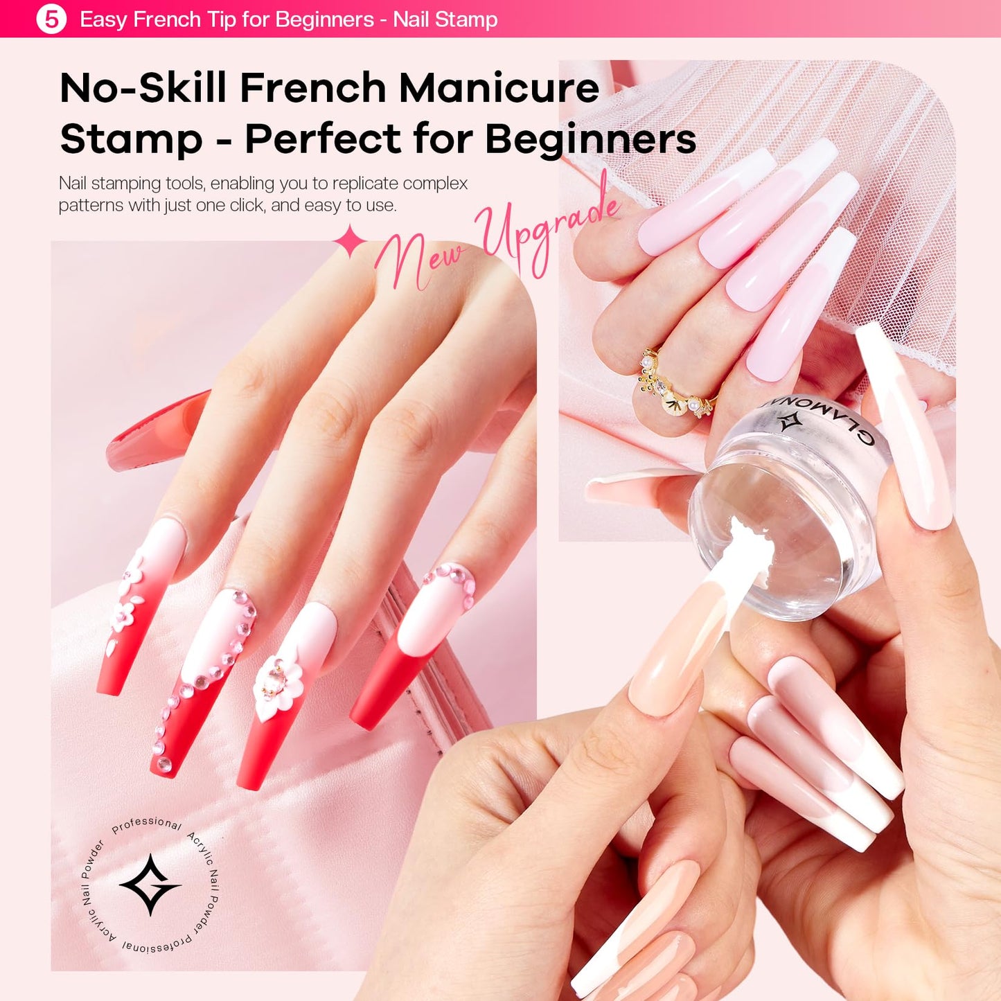 Glamonade Acrylic Nail Kit for Beginners: Professional Nail Set with Drill Acrylic Powder Gel Polish Nail Stamp for Home Starter Practice & DIY Manicure