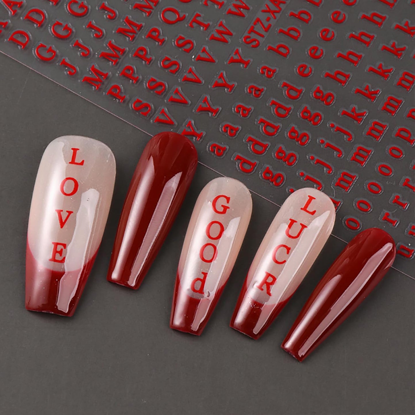 8 Sheets Letter Nail Stickers 3D Self-Adhesive English Alphabet Nail Decals Black White Gold Red Nail Stickers for Women Manicure Decorations