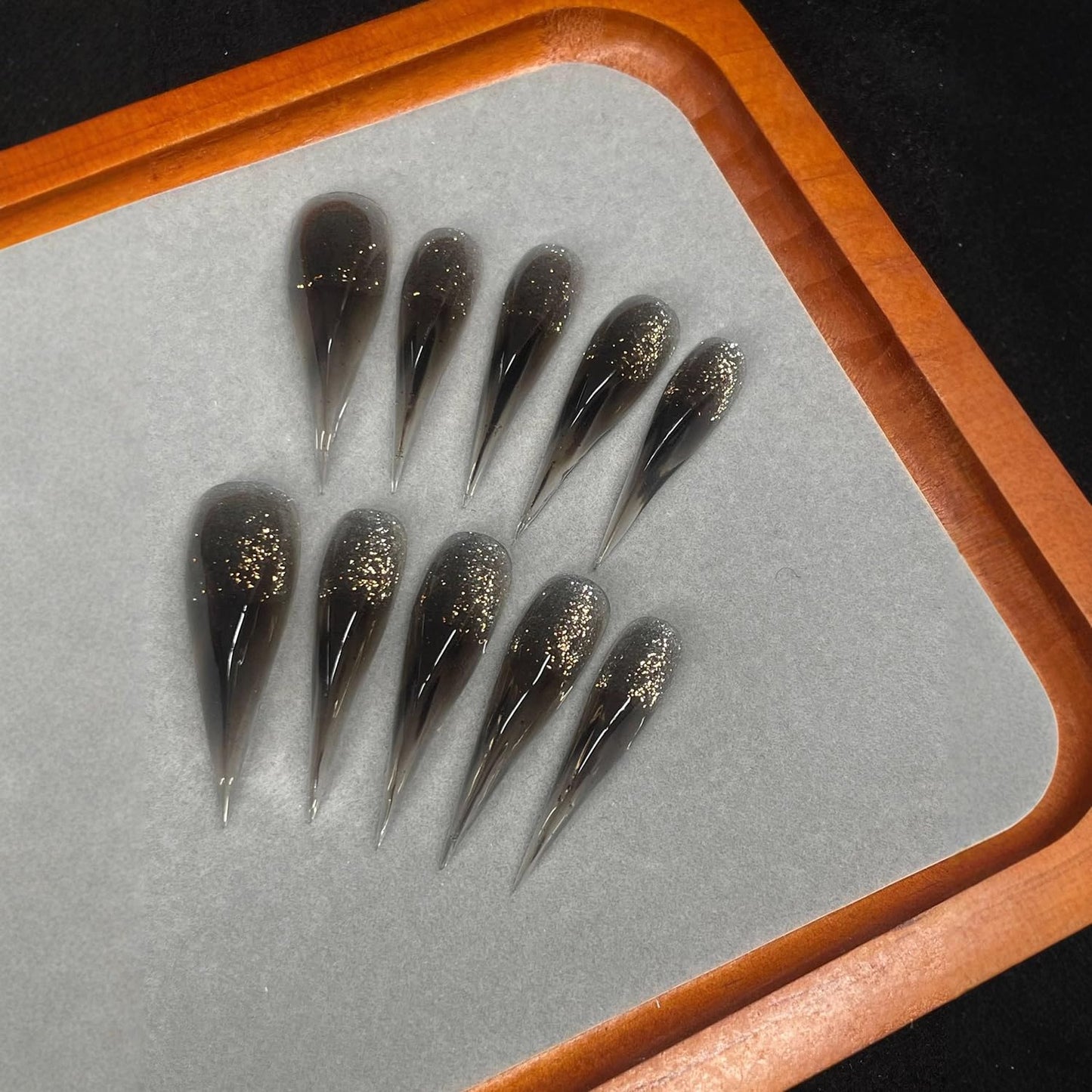 10 Pcs Glitter Handmade Press on Nails Transparent Black Long Dragon Claw Handmade Fake Nails Muti-Layer Gel Luxury False Nails Reusable Acrylic Nail for Women Girs (Size S)
