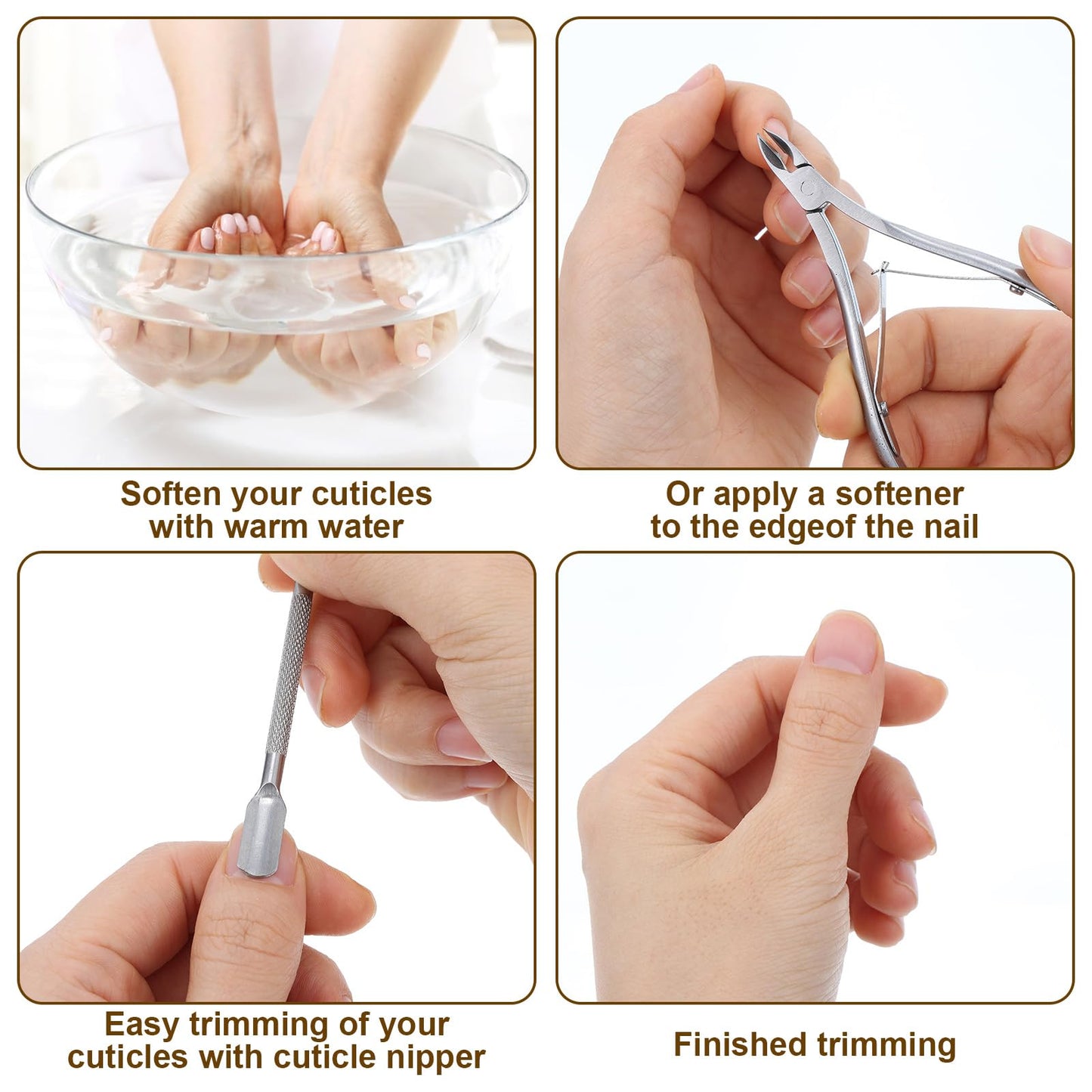 Afcabakila 24 Pcs Cuticle Trimmer with Cuticle Pusher, Professional Stainless Steel Nippers, Manicure Pedicure Tools with Pusher & Protective Cover, Double Spring for Nail Care Pedicure Nail Tools