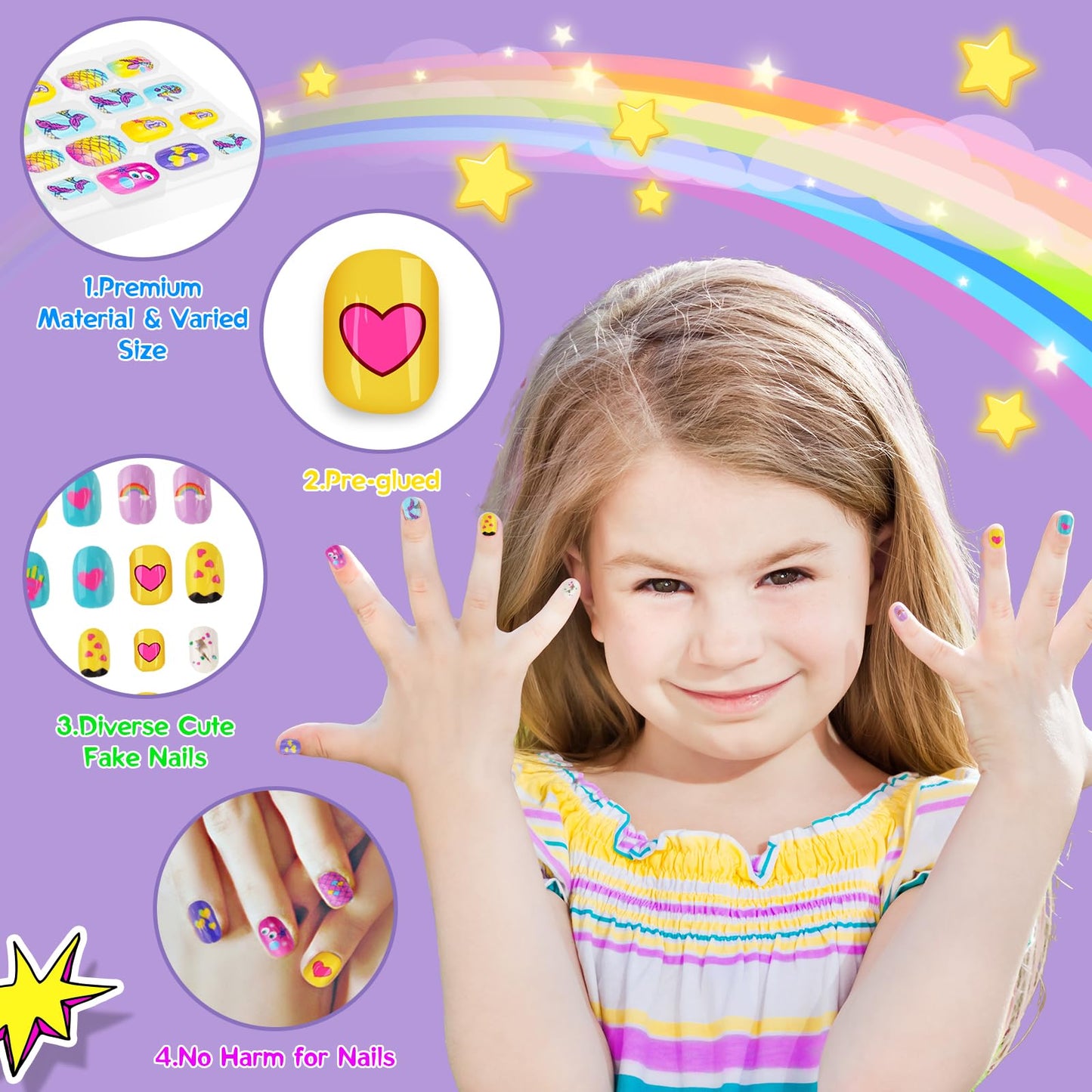 Ylovetoys Kids Nail Polish Set for Girls, Nail Art Kit for Kids Ages 7-12, All-in-One Nail Dryer Salon with Press On False Nails, Non-Toxic Polish, Stickers, DIY Decorative, Gift Toys for Girls