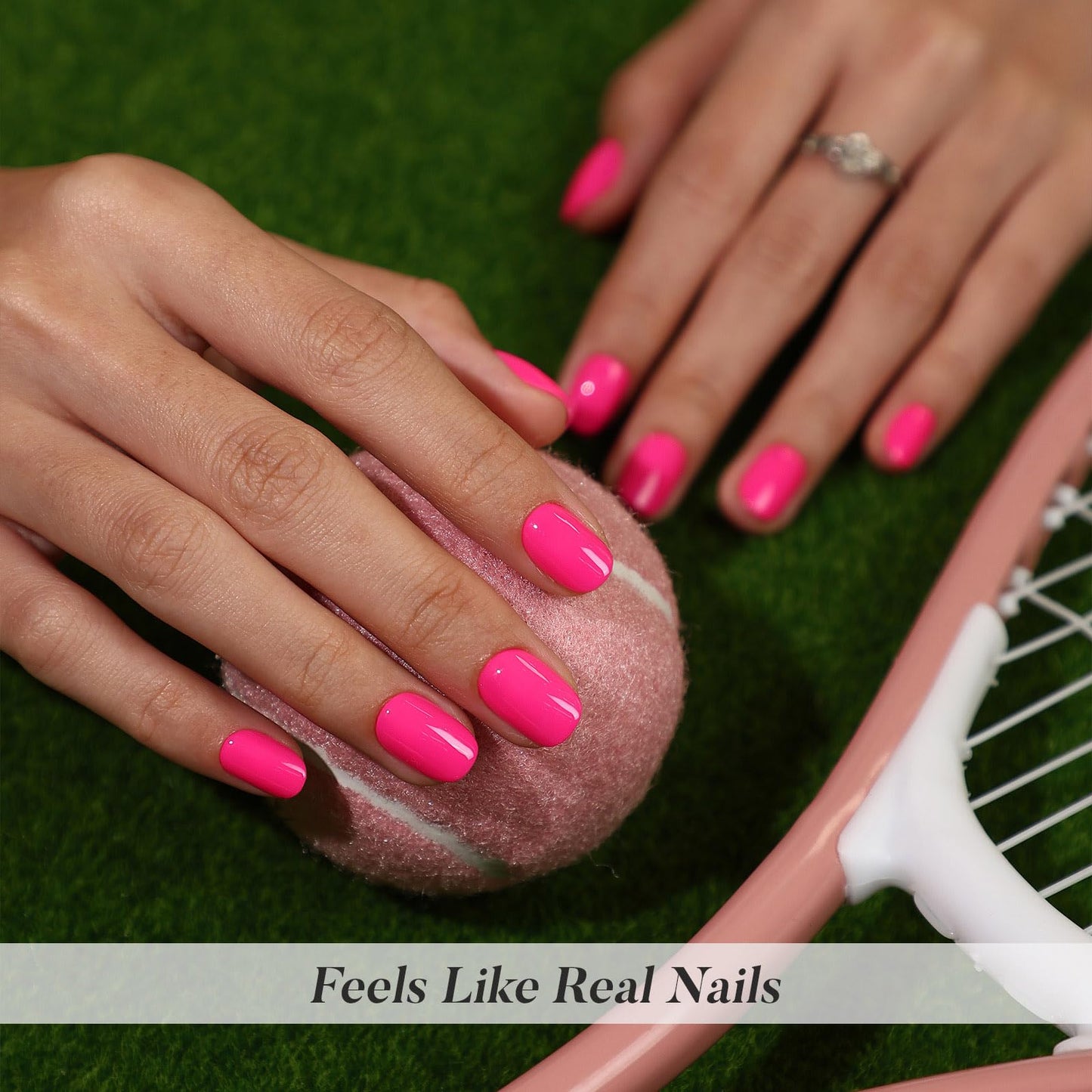 Hot Pink Press on Nails Extra Short - SHANGMENG Soft Gel Pure Press on Nails Squoval for Women Gift, Natural Fit & Glossy Glue on Nails with Glue in 16 Sizes - 32 Reusable Fake Nails Kit, Pink Punch