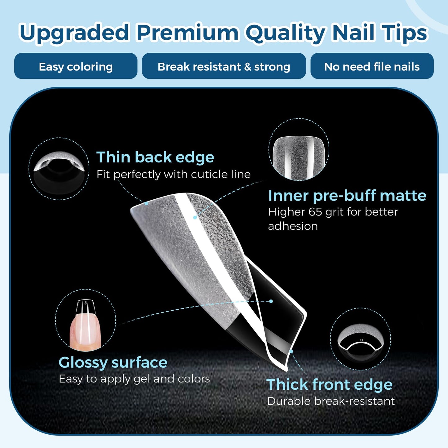 TOMICCA Short Coffin Nails 510Pcs 15 Sizes Pre Shaped Half Matte Acrylic Fake Nails Clear Press On Nails for Manicure Salon for Women