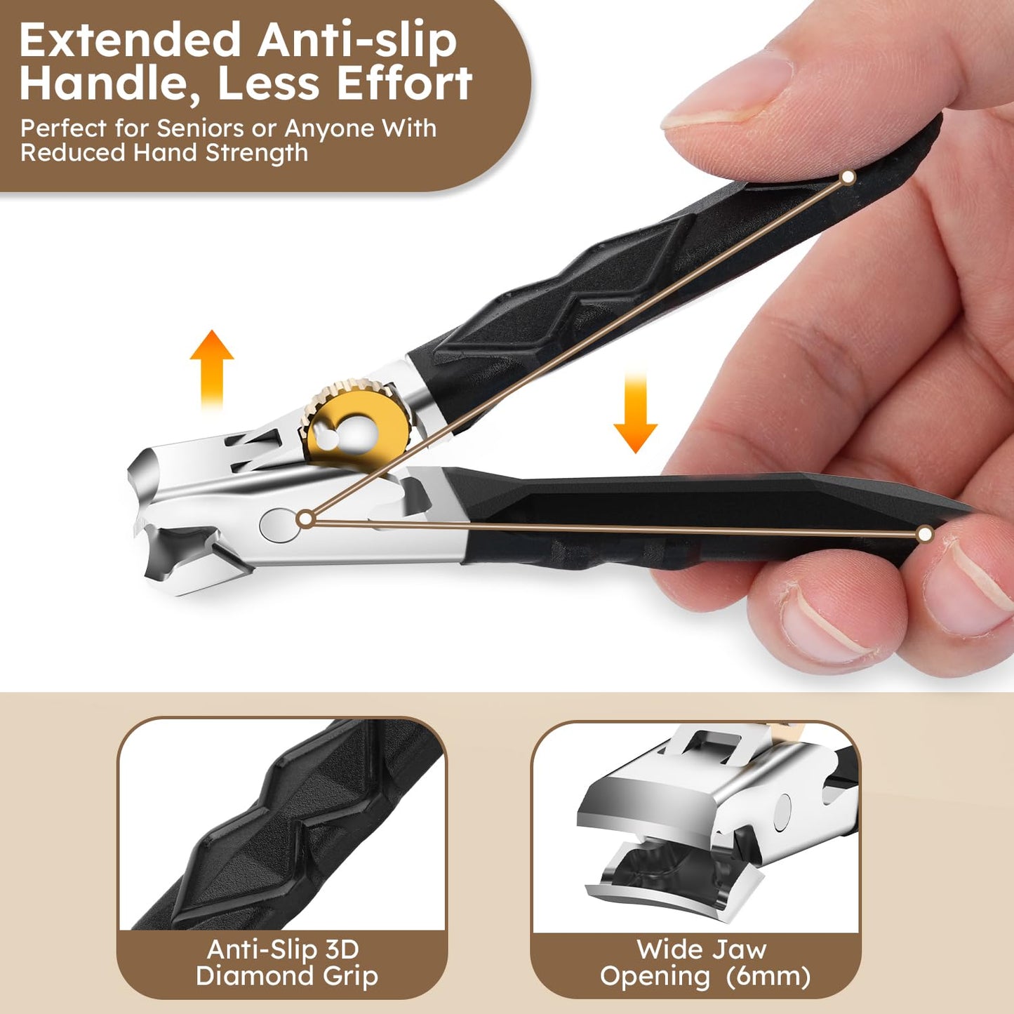 Toenail Clippers for Thick Toenails for Seniors, Nail Clippers for Men Wide Jaw Opening, Slanted Toe Nail Clippers Long Handled Heavy Duty Ultra Sharp for Men Women