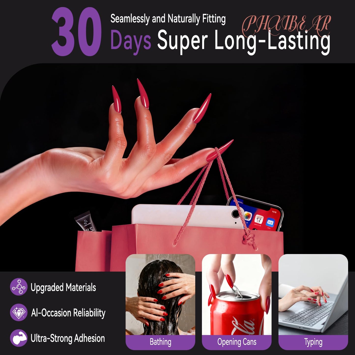PHIXBEAR PRO UV Jelly Nail Adhesive Tabs Glue Stickers (288pcs), 32X Strong UV Nail Glue for Press Ons, Waterproof Super Sticky Long Lasting, Large 12 Size Easy Remove