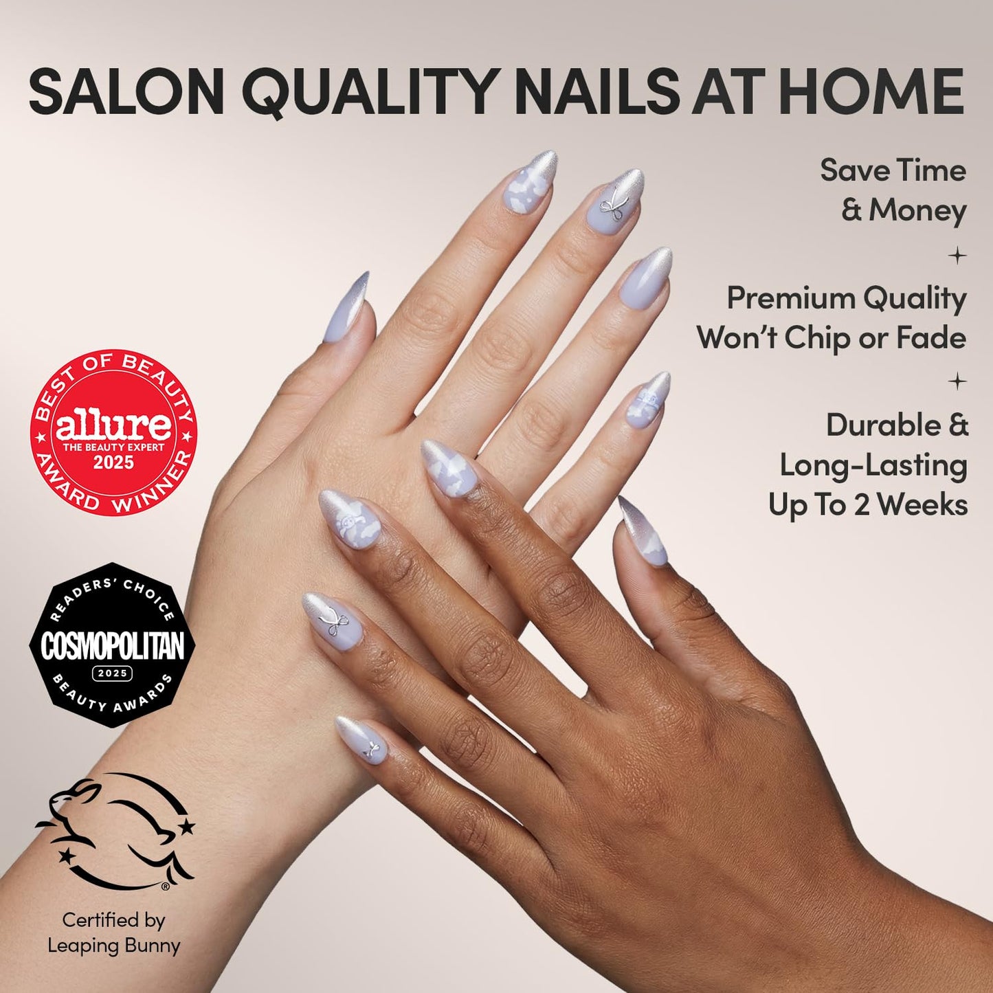 Glamnetic x Hello Kitty® and Friends Press On Nails - Cinnamoroll™ Cloud | Pale Blue 3D Cloud Graphic Fake Nails in a Velvet Finish | 15 Sizes - 30 Nail Kit with Glue