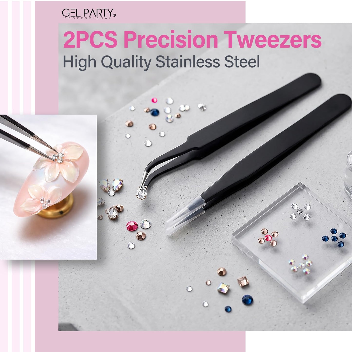 GEL PARTY 38 Pcs Professional Nail Art Brush Kit - All-in-One Nail Design Tools Set with Detail Brushes, Dual-Ended Dotting Pens, Silicone Brushes, Tweezers, Striping Tape & Palette for DIY Manicure