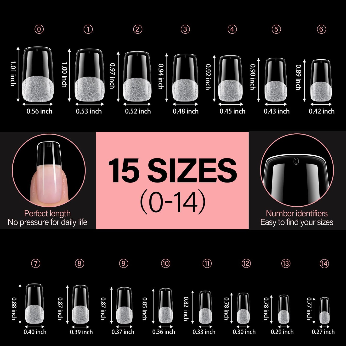 AILLSA Medium Square Nail Tips - Full Cover Half Matte Nail Tips 240pcs Pre-filed Nails Tips, Press on Acrylic Nails for Manicure