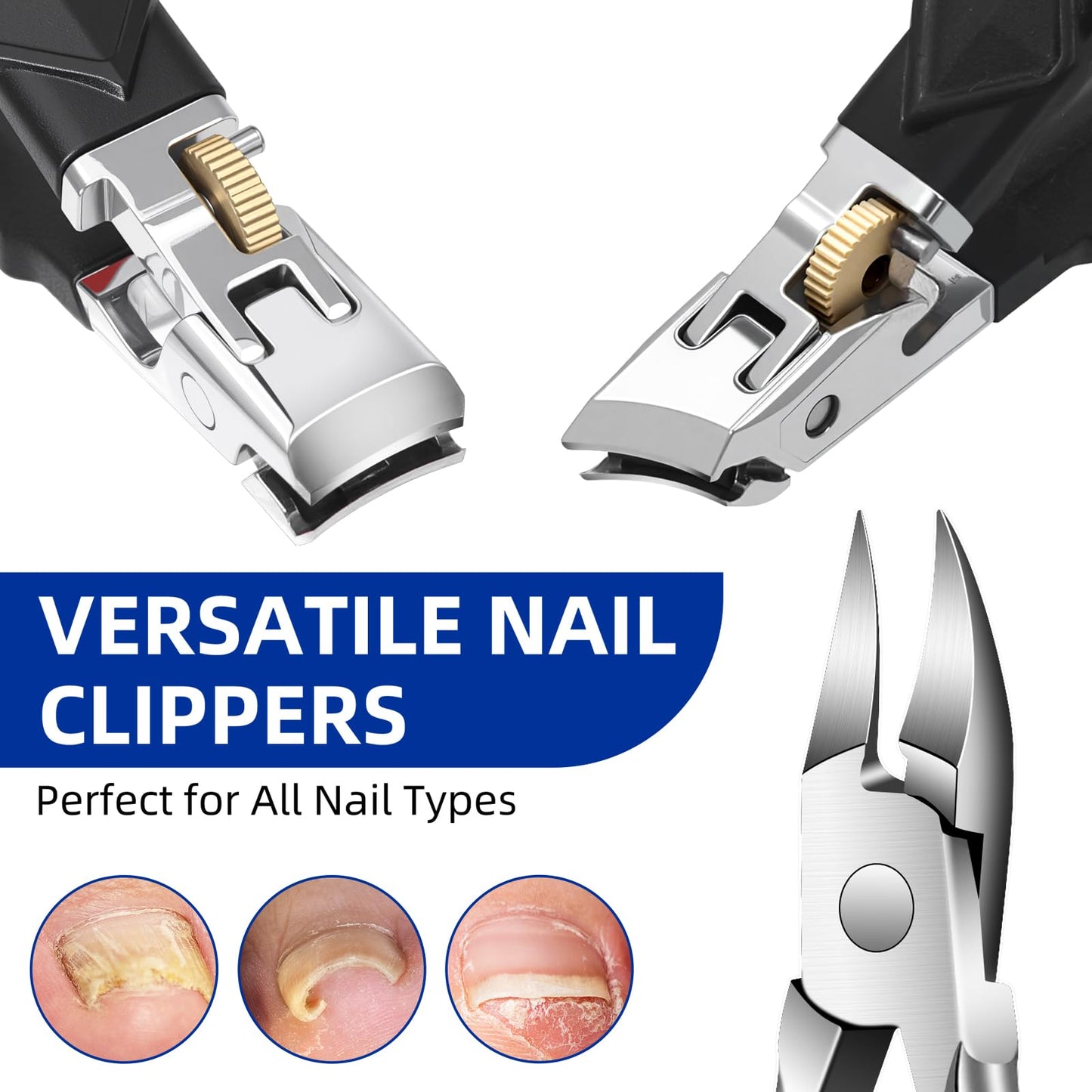 6PCS Toenail Clippers for Seniors Thick Toenails, Heavy Duty Nail Clippers for Men, Ultra Sharp Slanted Ingrown Toenail Clippers with Catcher, Wide Jaw Large Nail Cutters with Leather Case