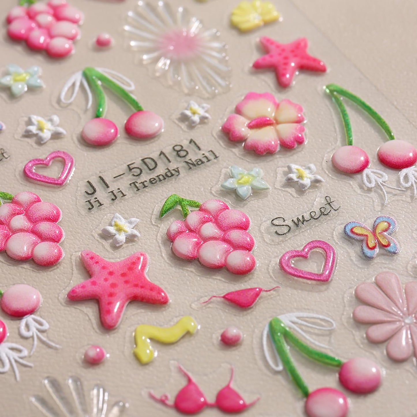 1pcs Summer Nail Stickers for Nail Art Embossed Nail Decals 5D Flowers Dolphins Starfish Shell Jellyfish Mermaid Tail Design Butterfly Lemon Nail Stickers Ocean Beach Acrylic Nail for Women