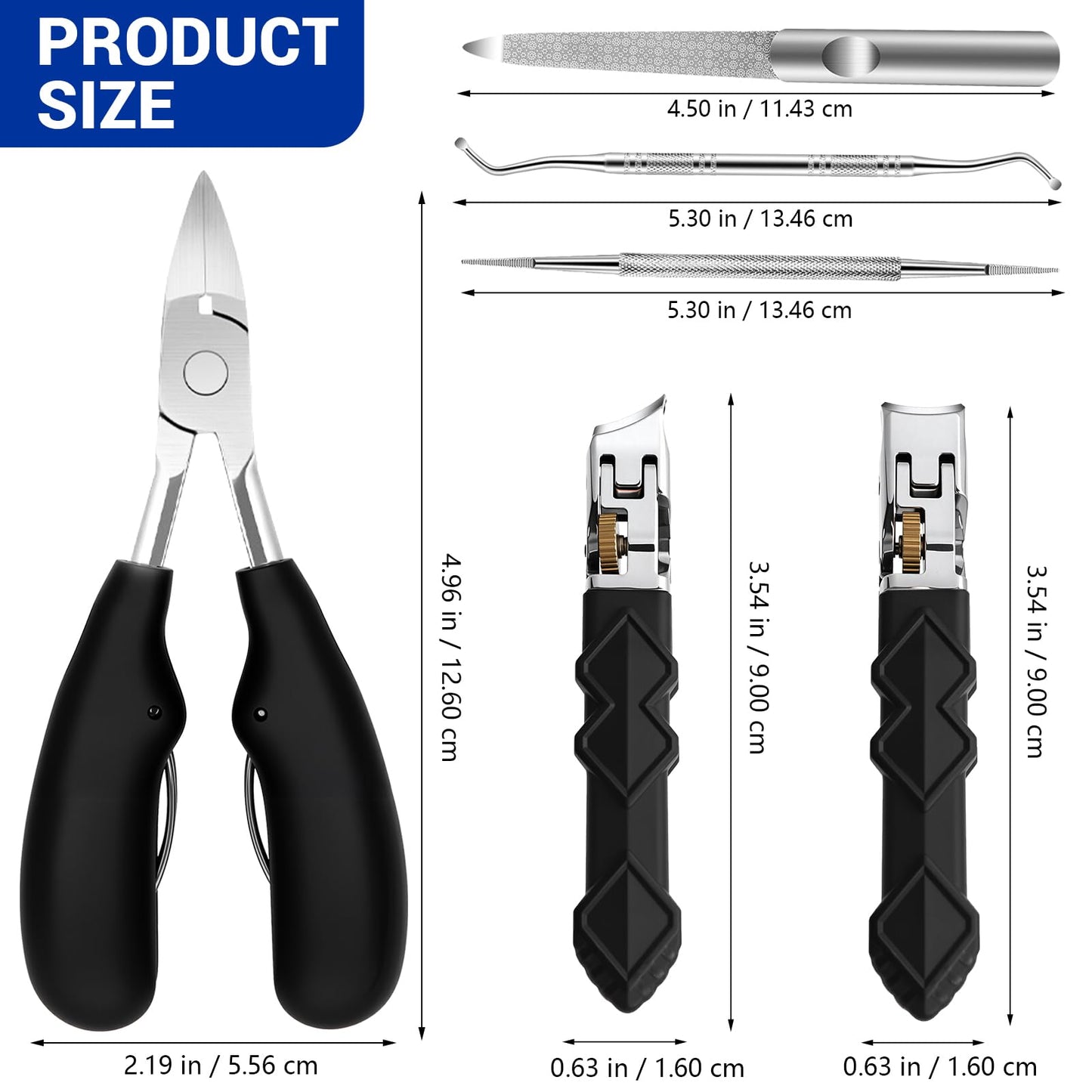 6PCS Toenail Clippers for Seniors Thick Toenails, Heavy Duty Nail Clippers for Men, Ultra Sharp Slanted Ingrown Toenail Clippers with Catcher, Wide Jaw Large Nail Cutters with Leather Case