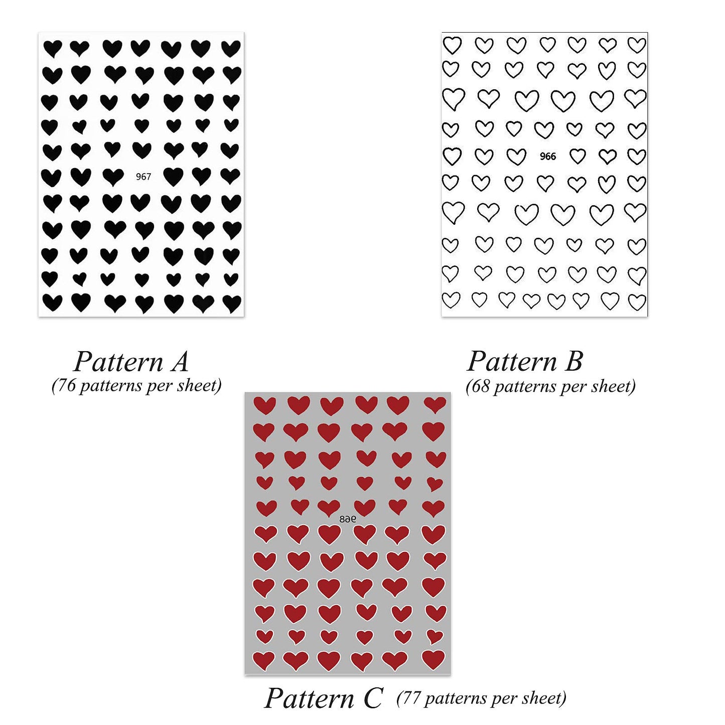 15 Large Sheets Hearts Nail Stickers for Women Girls Kids - 3D Self Adhesive Heart Nail Decals for Natural Fingernails and Acrylic Nails Heart Nail Decor for Nail Art Design DIY Nail Decoration