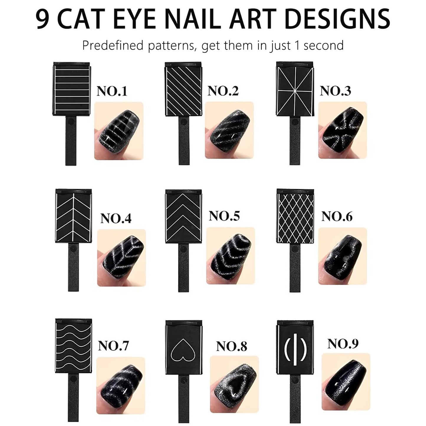 HYWWPFLAY 62Pcs Heart Cat Eye Magnet for Nails, Heart Nail Magnet Tools Set, Cat Eye Magnetic Gel Nail Polish Magnets Sticks, Magnetic Bead for Acrylic Nails DIY Manicure Accessories