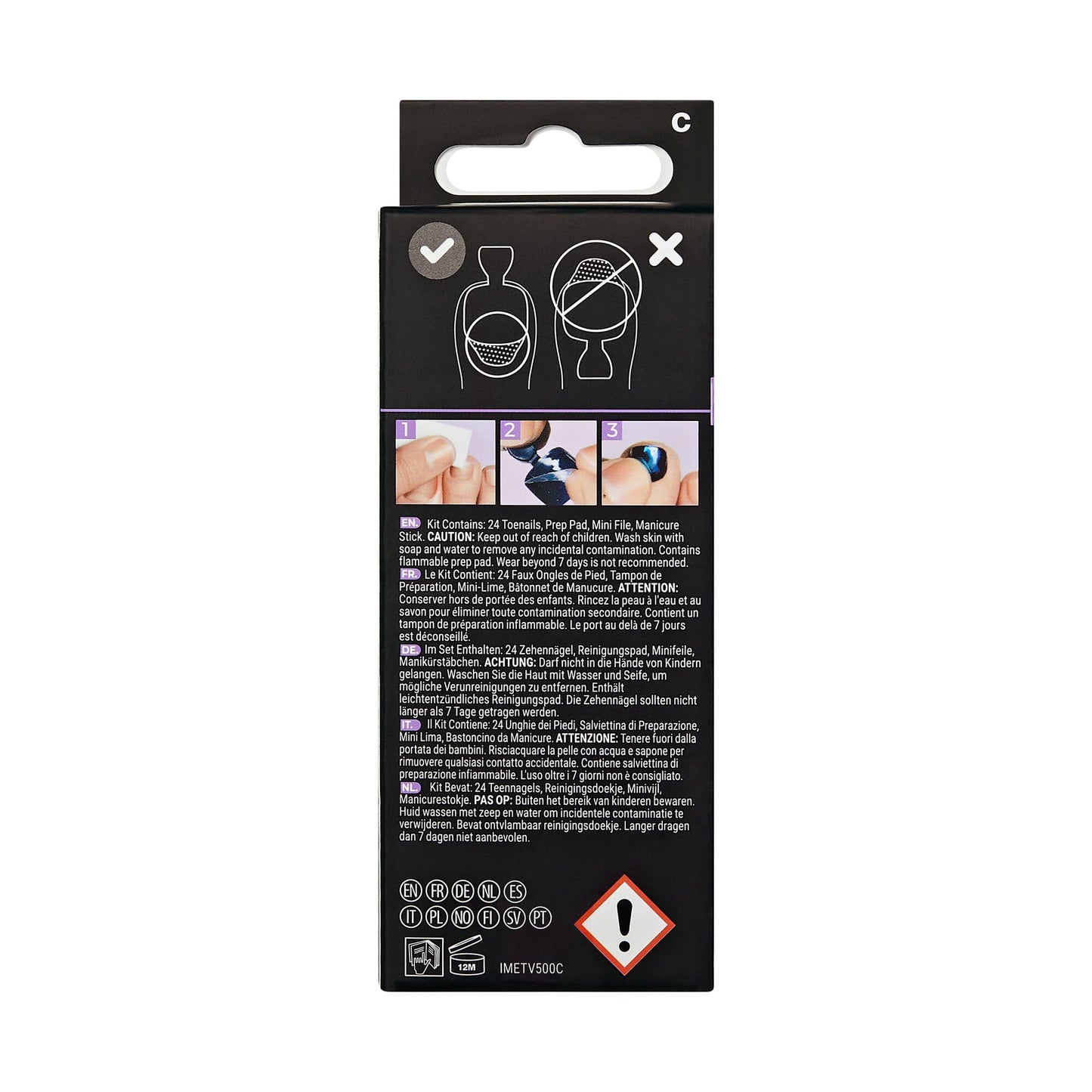 KISS Impress Premium No Glue Pedi Press-On Toenails, Sparkling White Silver, Silver Glitter, Squoval Shape, Includes 24 Nails, Prep Pad, 1 Manicure Stick, 1 Mini File