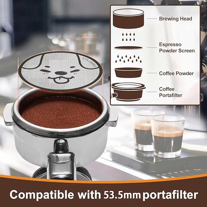 53.5mm Espresso Puck Screen 3-Pack, Lower Shower Screen, Metal Coffee Reusable Filter for 54mm Espresso Portafilter Basket, 1.7 Thickness - 316 Stainless Steel(Cute Animal)