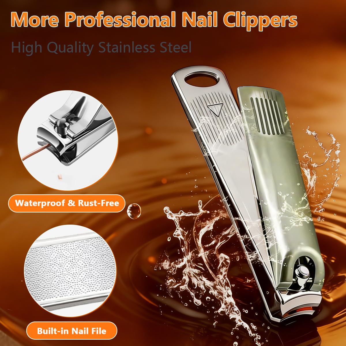 Nail Clippers Set 7 Pcs, Stainless Steel Toenail & Fingernail Clipper Set, Portable Travel Mens Nail Cutter, Manicure Grooming Kit for Men, Women, Gift Ideas (Brown)