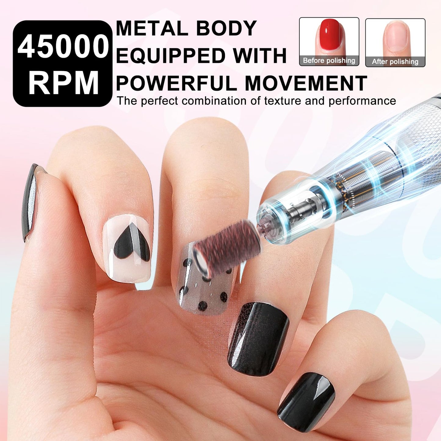 LIMEGIRL Professional Electric Nail File Drill Bits Kit 45000RPM for Acrylic Toenail Machine Clippers with 14 Drill Bit Gradient Pink Portable Rechargeable Cordless