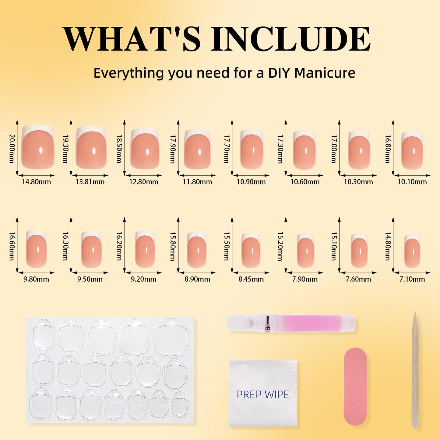 Leefrei French Tip Press On Nails - Short Square Peach-toned Nude Press on Nails Glossy Nails Press Ons for Women DIY Fake Nails Kit with Glue, Reusable Glue on Nails in 16 Sizes - 32pcs, Peach Tip
