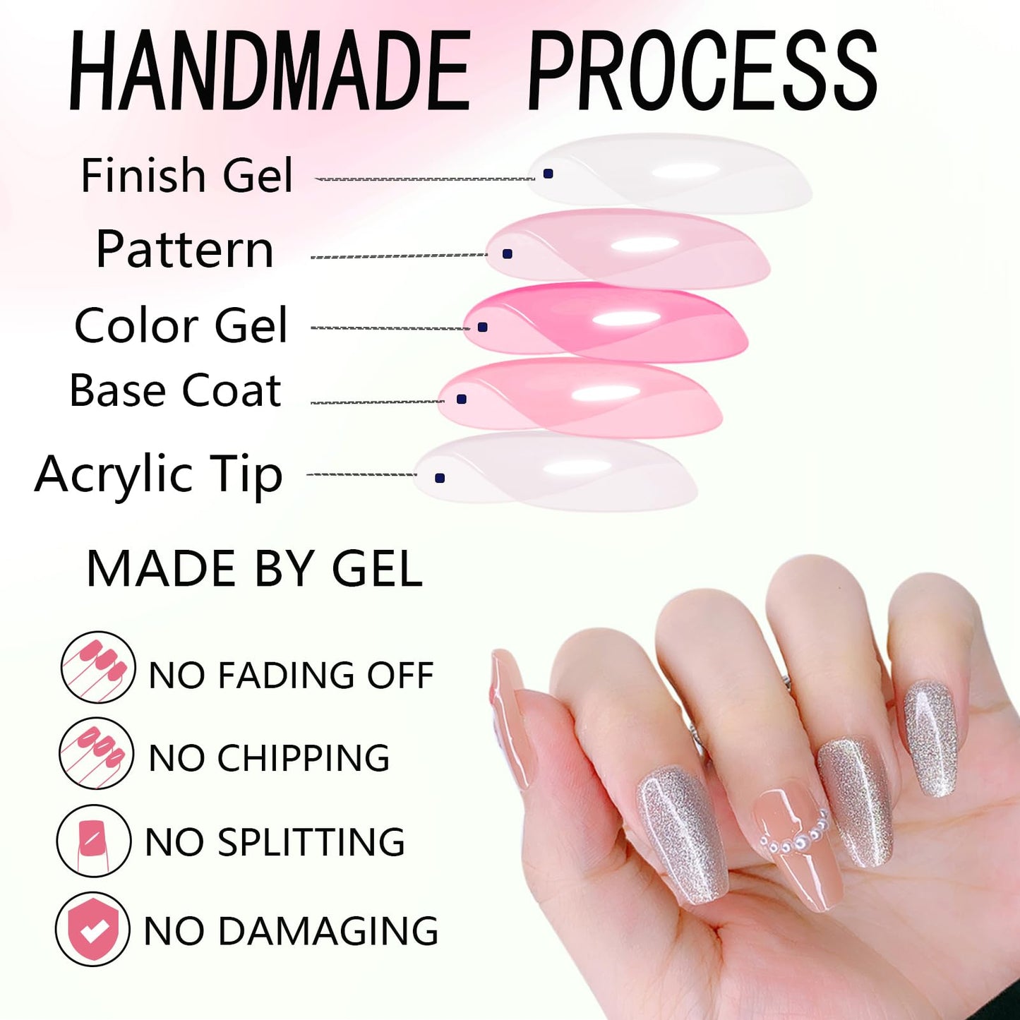 WAFOLOZE Press On Nails Medium Coffin Fake Nails With Glue, Ice Crystal Stone Cat's Eye Nail Press Ons With Small Pearl Painted Design，Artificial False Nails Stick On Nails for Women-30Pcs