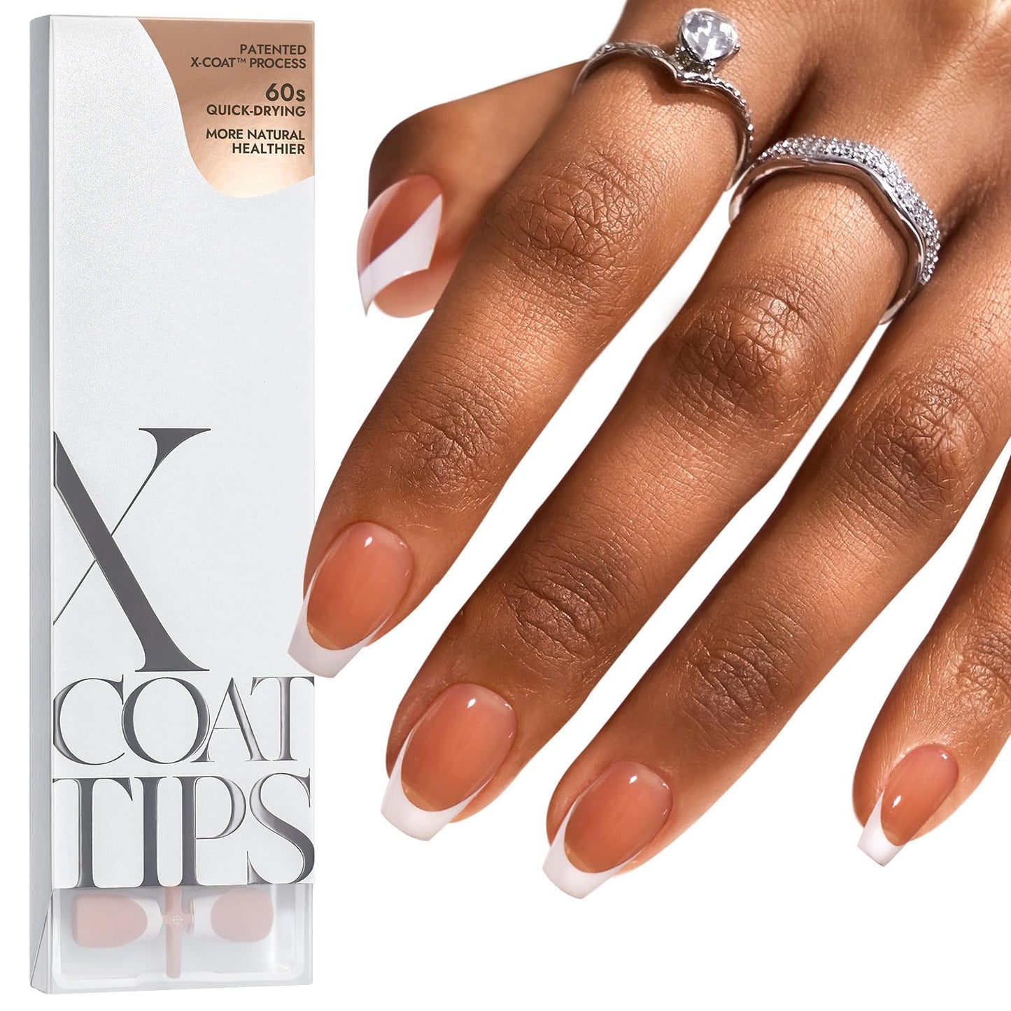 BTArtboxnails French Tip Press on Nails - Fake Nails Brown Short Coffin XCOATTIPS, No Need to File Gel Nail Tips for Nail Art Easy DIY