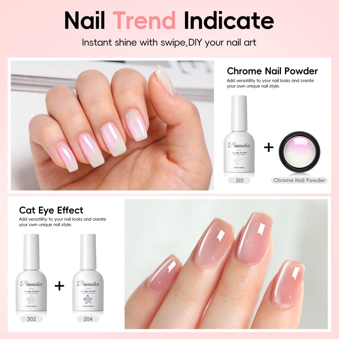 Peacecolor Nail Gel Polish Kit with Mini U V Light Clear Pink Nude White 6 Colors Builder Extension Gel Cat Eye Gel Polish Nail Extension Strengthening Gifts for Women